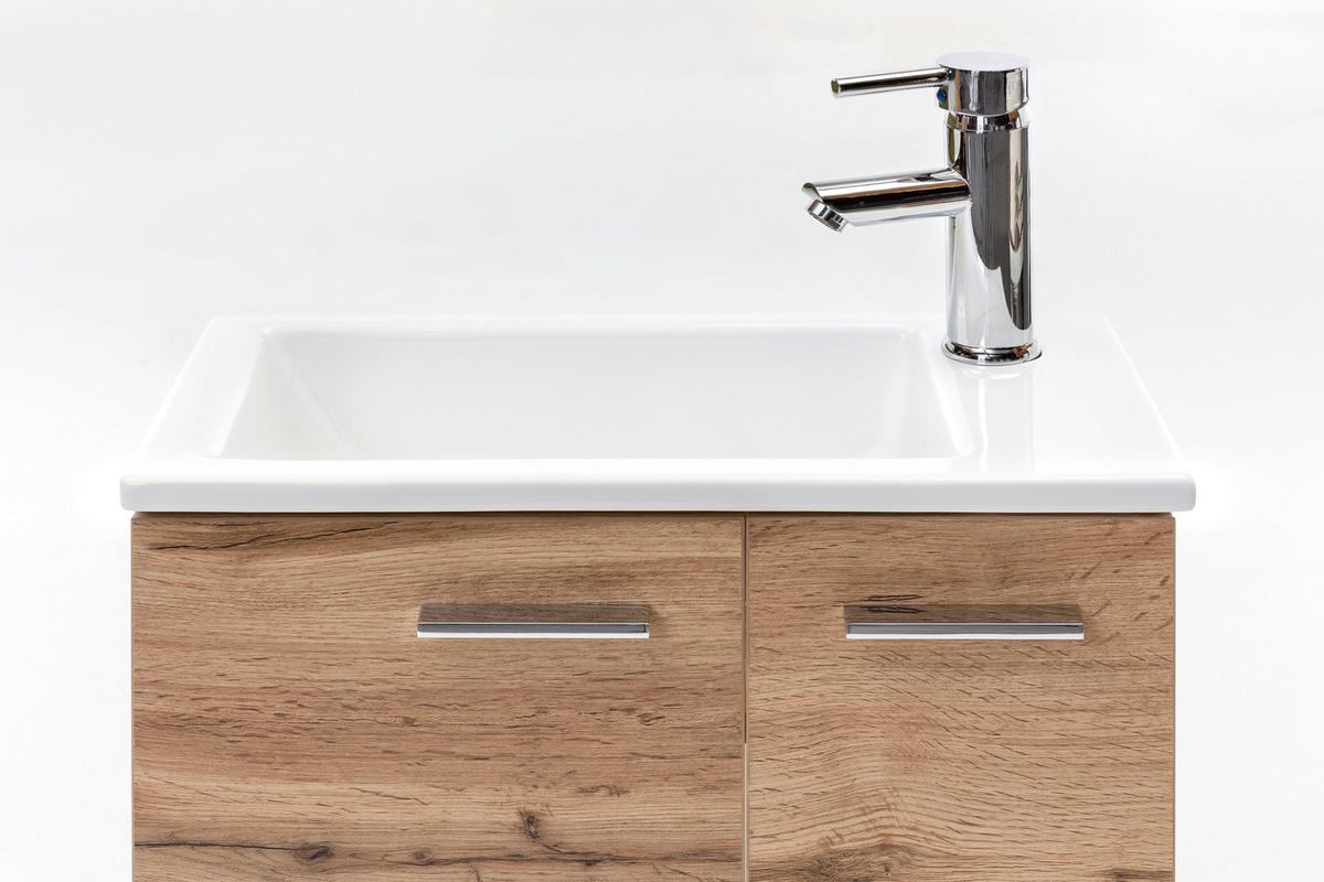 Waschtischkombi Matteo Eiche - Eichefarben/Weiß Hochglanz, MODERN, Keramik/Holzwerkstoff (50cm) - MID.YOU