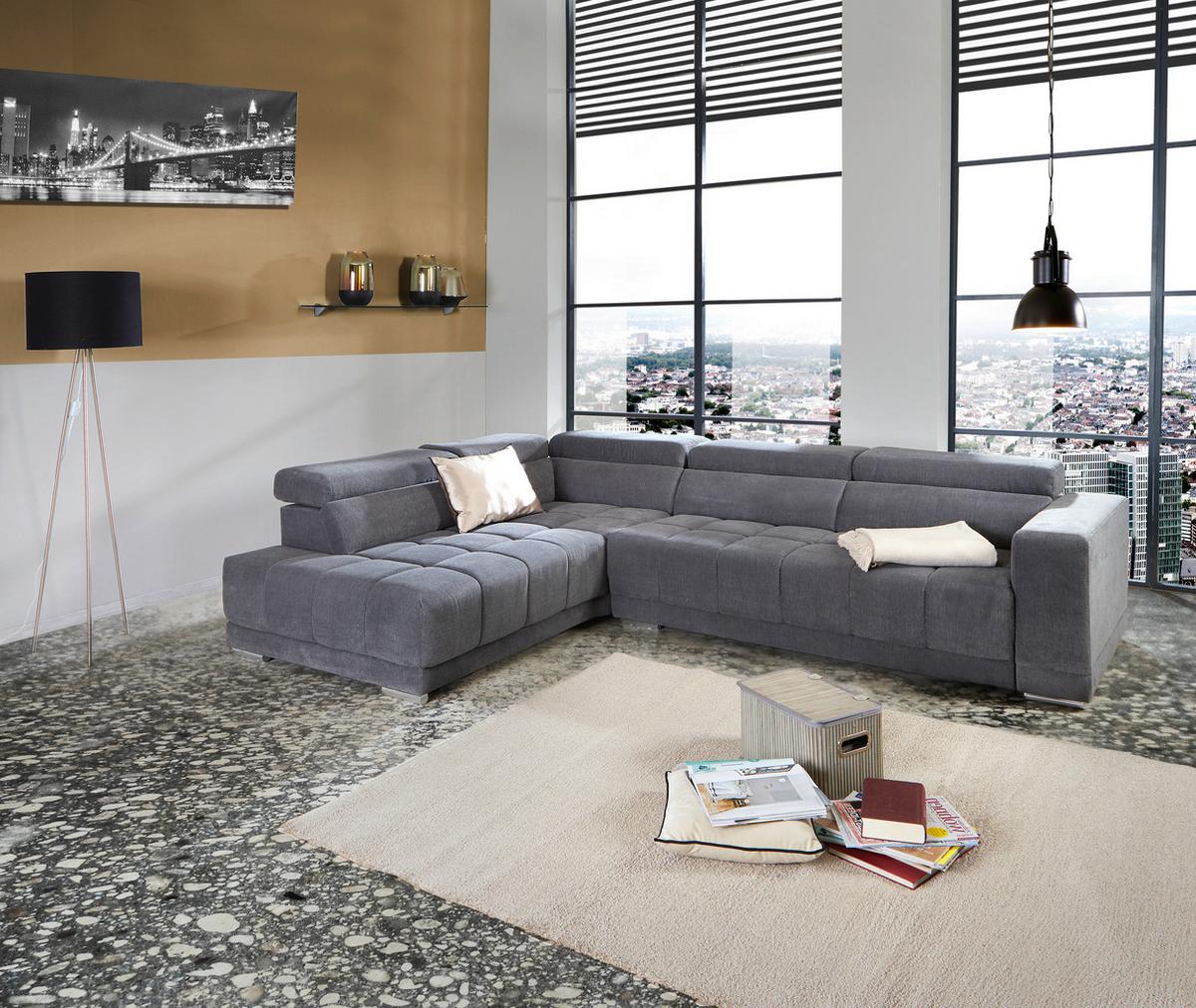 Sedežna Garnitura Hogan, Siva, Relax Funkcija - srebrne barve/siva, Moderno, kovina/tekstil (212/299cm) - Modern Living