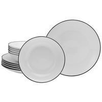 Tafelservice Schwarz/Weiß, 12-teilig - Schwarz/Weiß, Basics, Keramik - Creatable