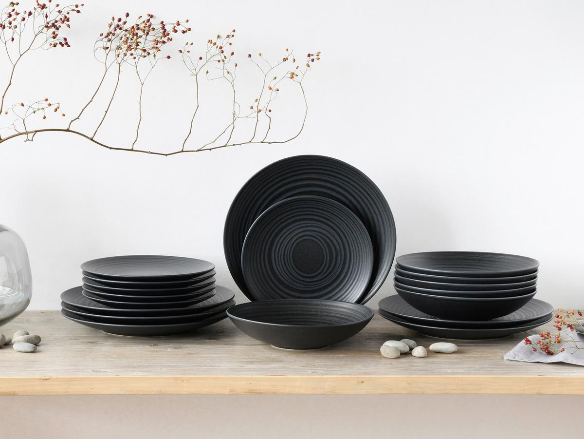 Jedilni Servis Lava Stone Black, 18-Delni - črna, Design, keramika - Creatable