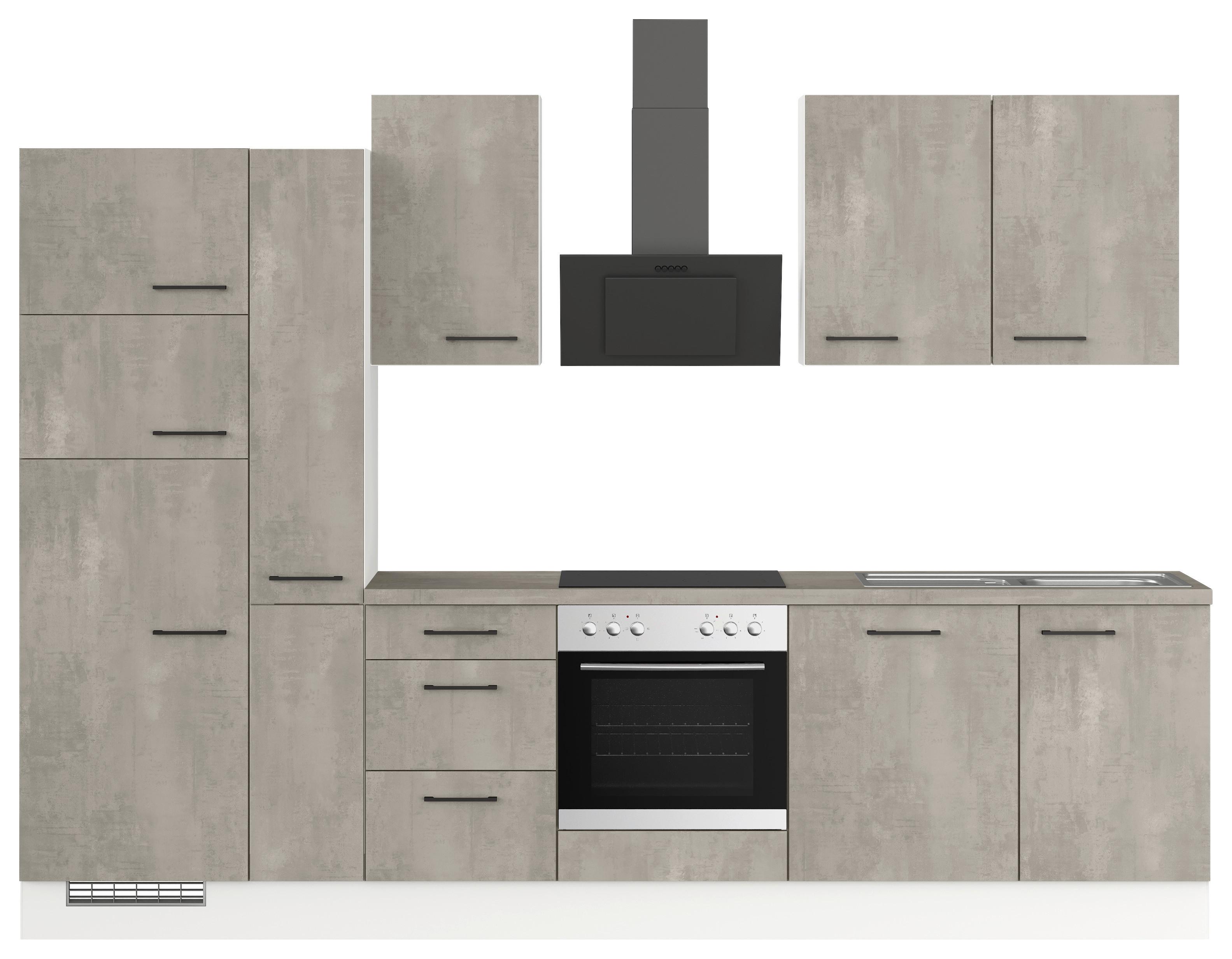 Küchenblock inkl. 5 E-Geräte IP1200 Grau/Weiß - Eichefarben/Schwarz, Trend, Holzwerkstoff/Metall (310cm) - Impuls