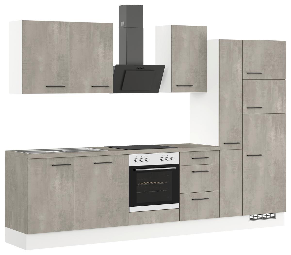 Küchenblock inkl. 5 E-Geräte IP1200 Grau/Weiß - Eichefarben/Schwarz, Trend, Holzwerkstoff/Metall (310cm) - Impuls
