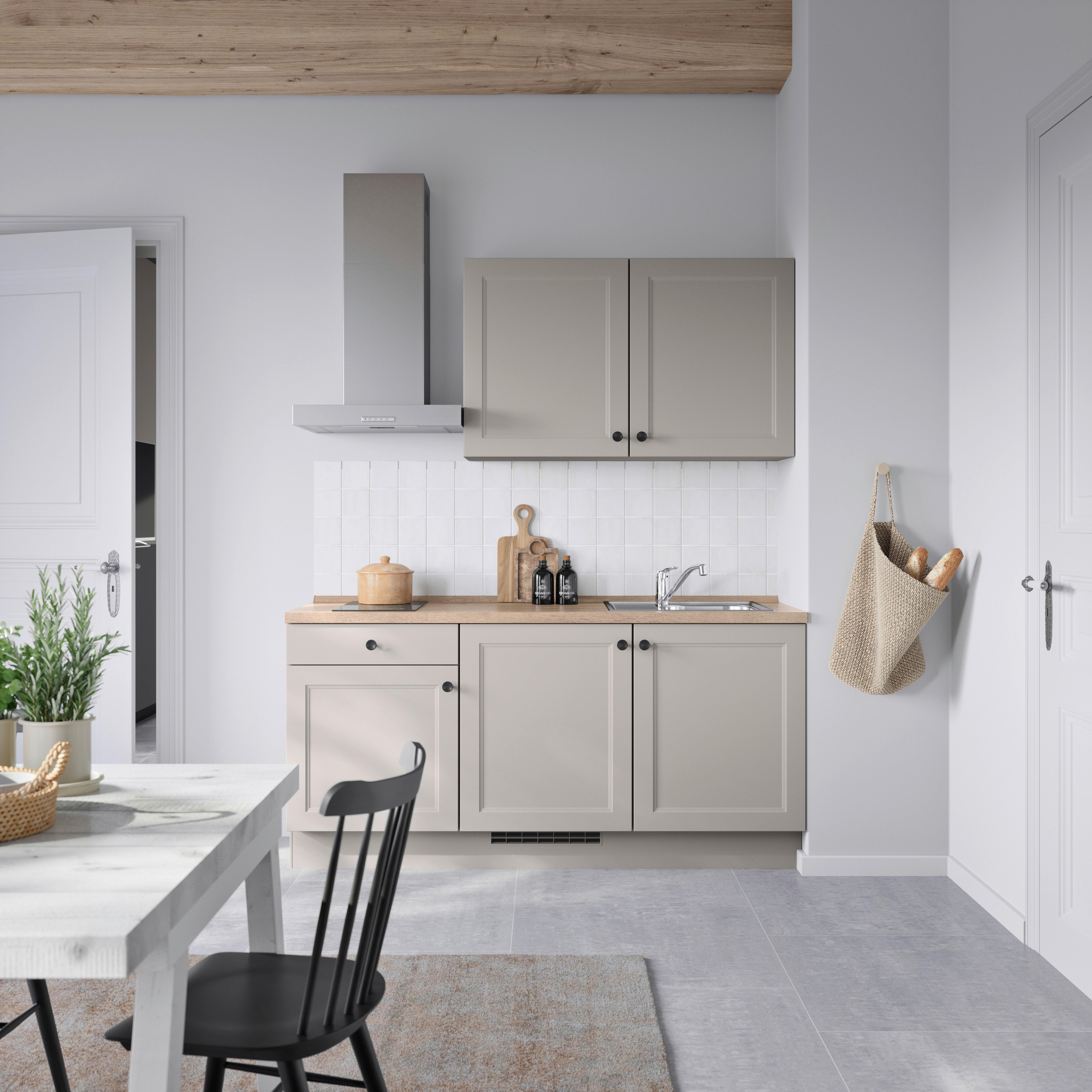 Küchenblock Cascada Low m. Geräten Grau - Eiche dunkel/Schwarz, MODERN, Holzwerkstoff/Metall (180cm) - Nobilia