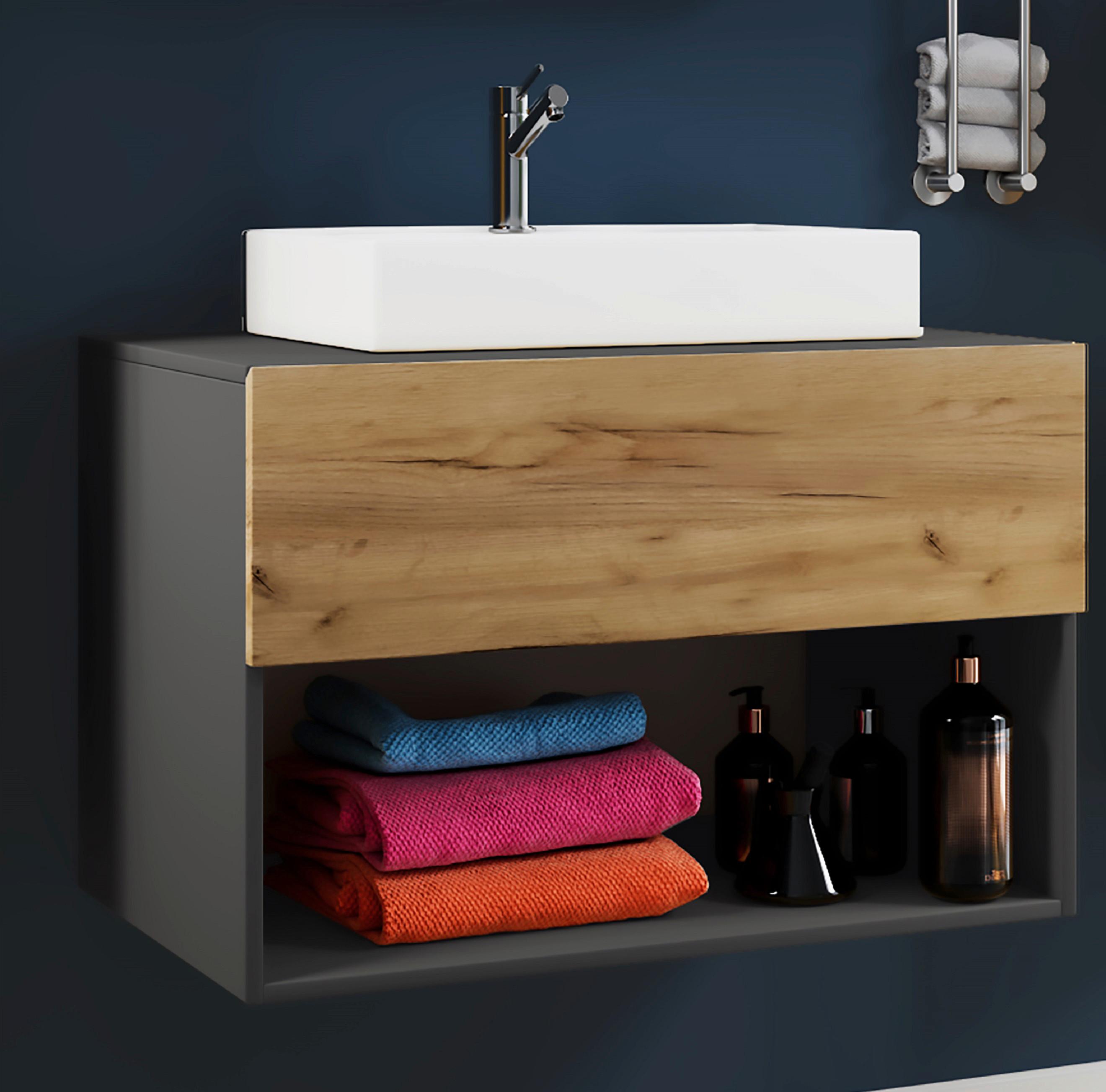 Waschtischkombi Lendas 2-tlg. ca. 80 cm Honigeiche/Anthr. - Honigeiche/Anthrazit, MODERN, Keramik/Holzwerkstoff (80cm) - MID.YOU