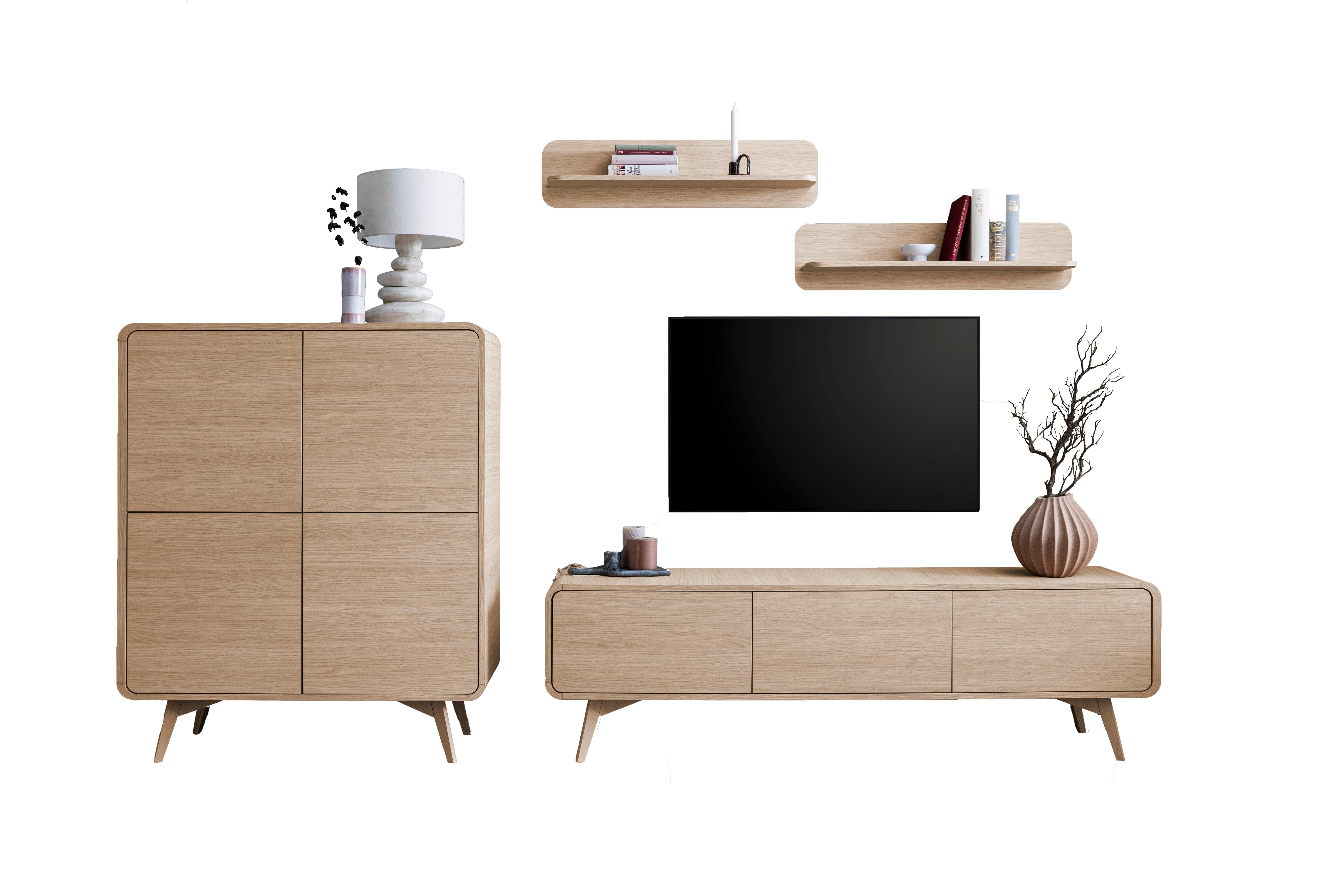 Wohnwand Torsby Eichefarben/Eiche Natur Dekor - Eichefarben, Design, Holz/Holzwerkstoff (308/170/39cm) - Livetastic