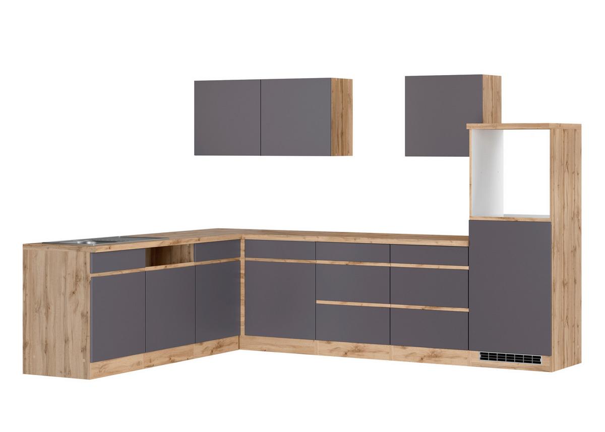 Küchenzeile Turin ohne Geräte ca. 300 cm Grau/Wotan Eiche - Eiche Wotan/Grau, Design, Holzwerkstoff (300cm) - Held