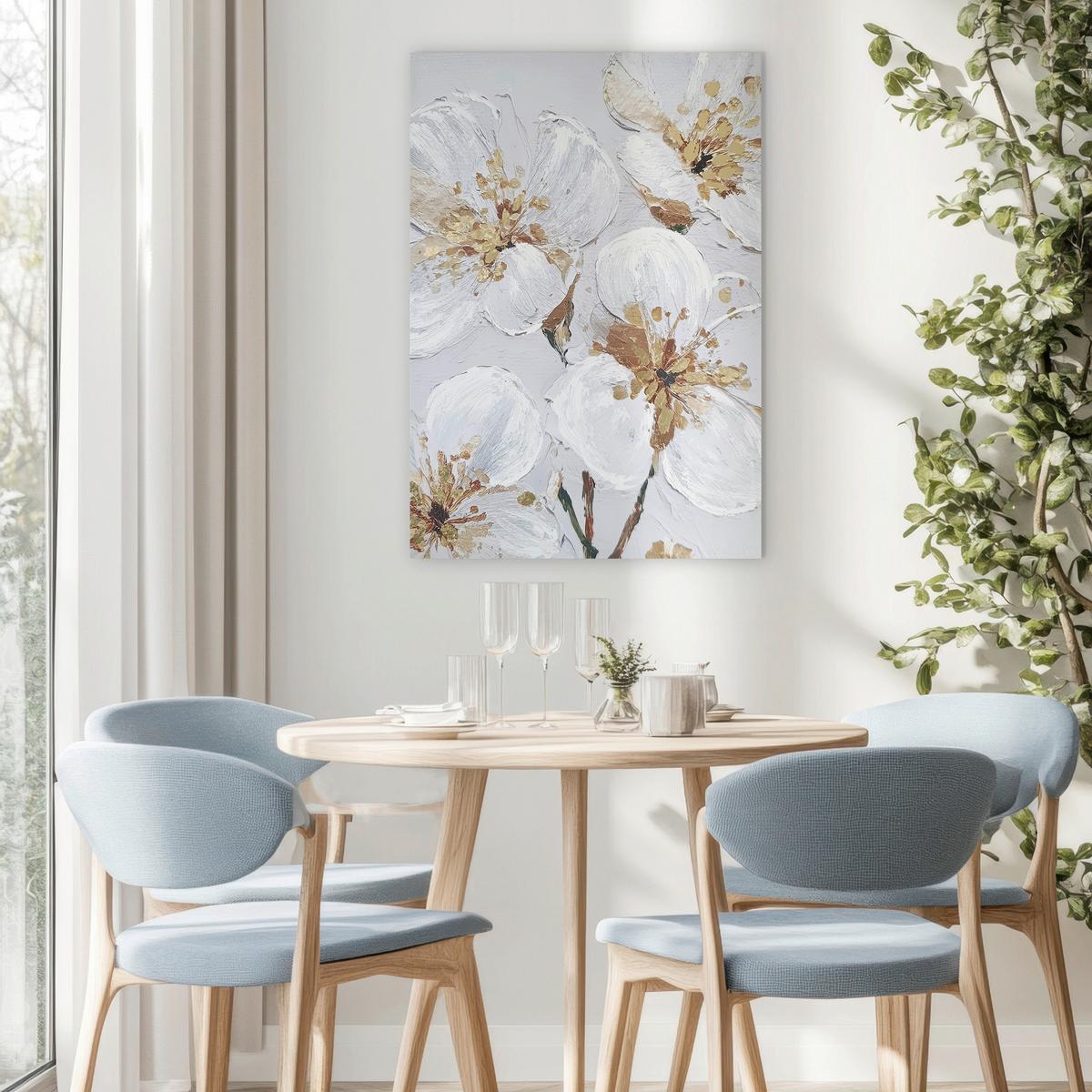 Leinwandbild HP053 Petal Glow Weiß/Goldfarben ca. 70x100cm - Goldfarben/Weiß, Basics, Holz/Textil (70/100cm)