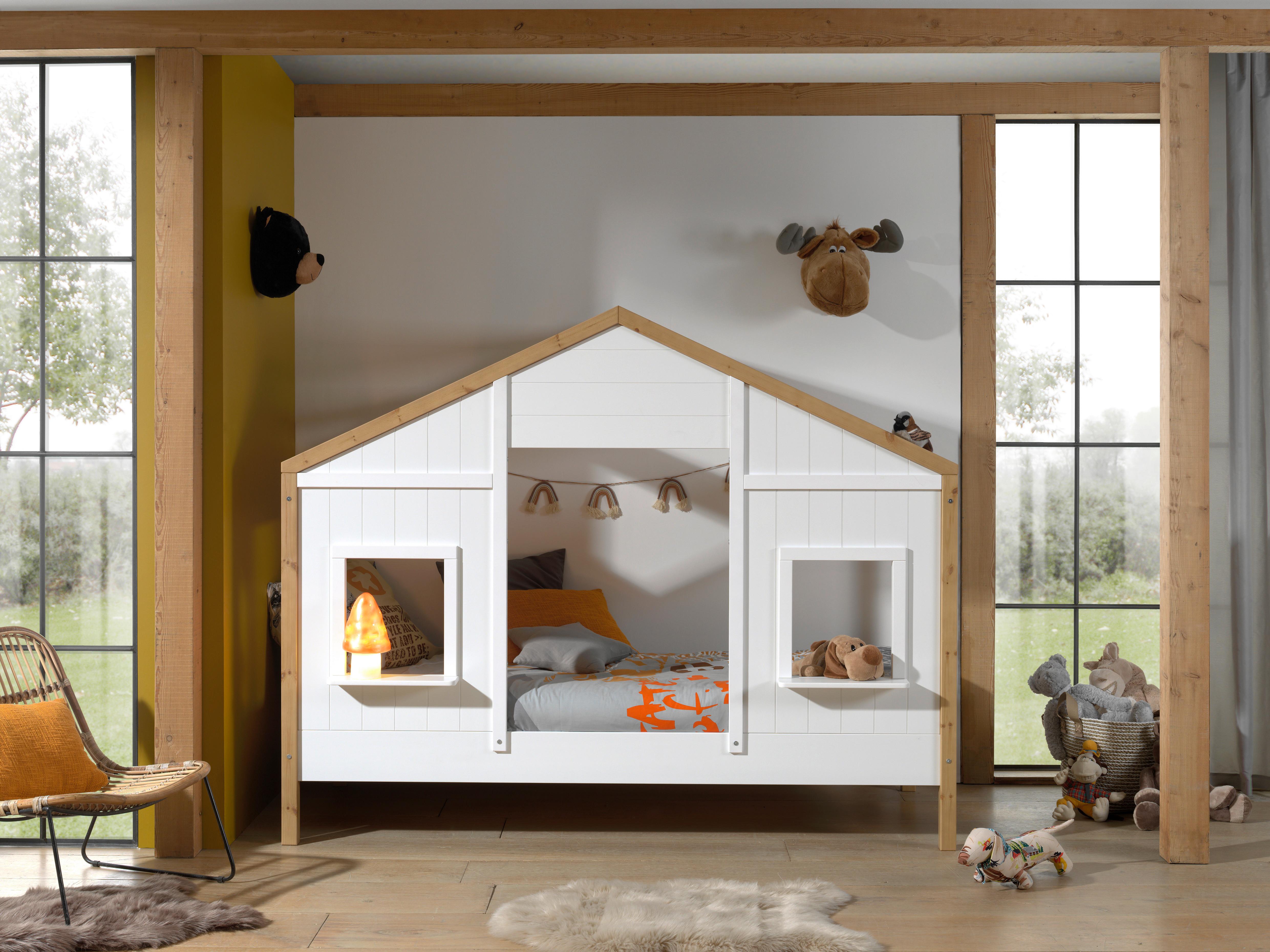 Hausbett Babs LF: 90x200 cm Kiefer Weiß Echtholz - Eichefarben/Weiß, MODERN, Holz/Holzwerkstoff (90/200cm) - MID.YOU