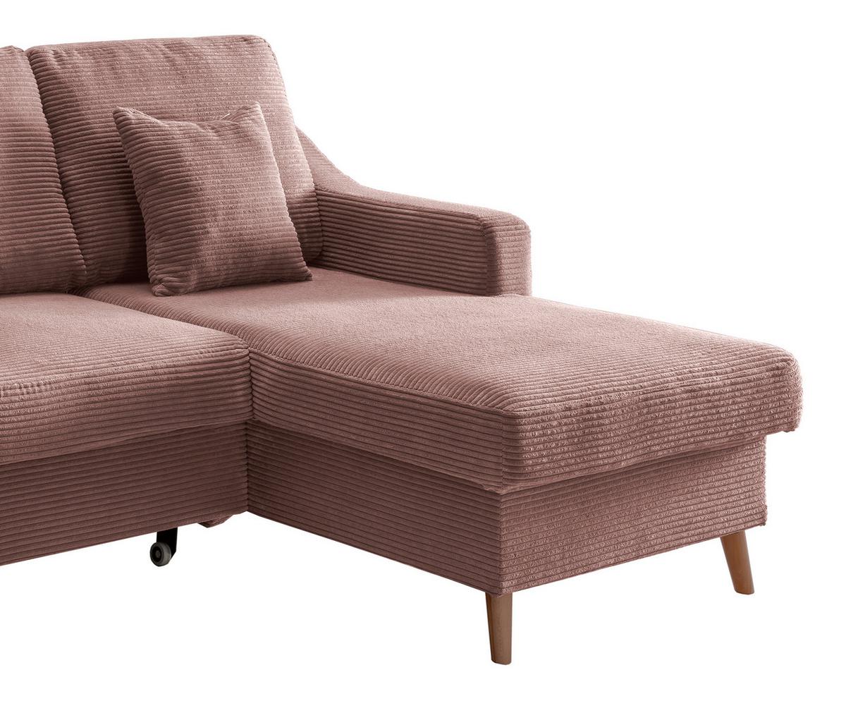 Ecksofa Valenina Cord ca. 228x150 cm Rosa - Rosa/Naturfarben, Design, Holz/Textil (228/150cm) - P & B