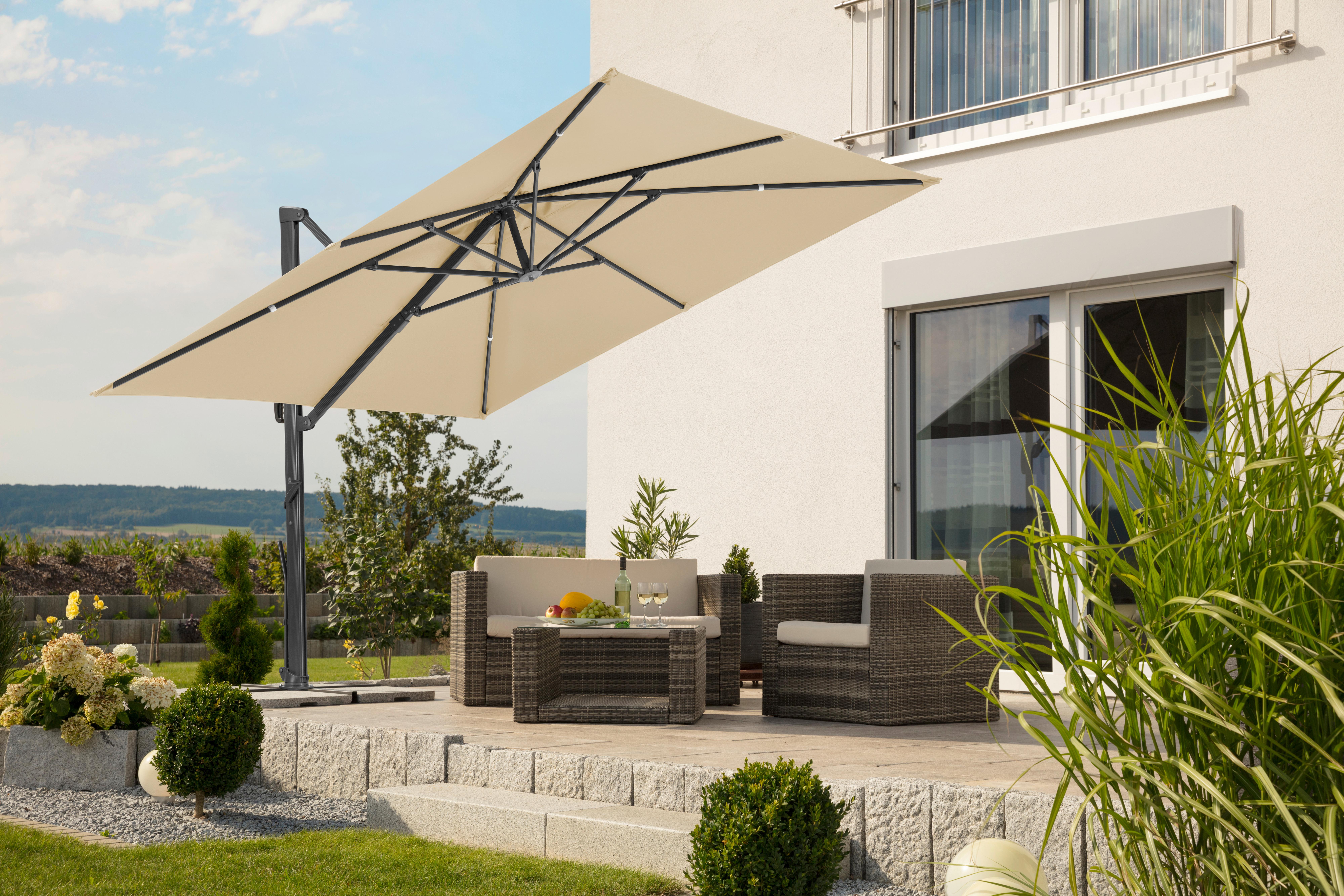 Ampelschirm Rhodos ca. 360x 253x300 cm Naturfarben - Anthrazit/Naturfarben, Basics, Textil/Metall (360/253/300cm) - Schneider