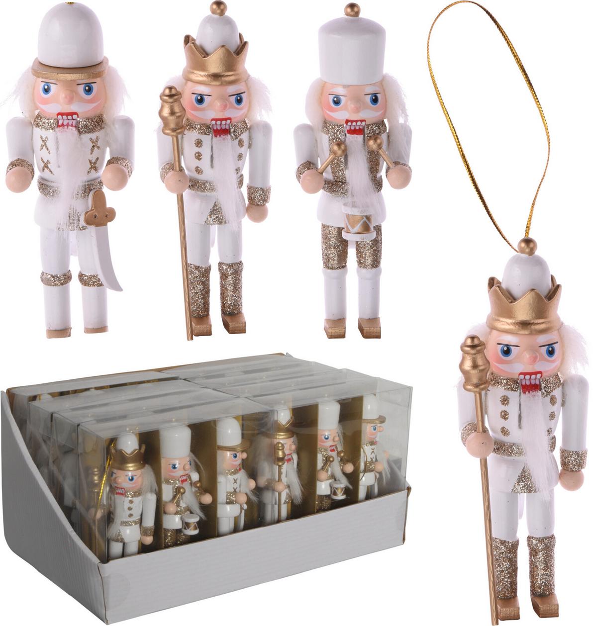 Diótörő Kb. 12,5cm 3db/csomag - aranyszínű/fehér, fa (12,5cm)