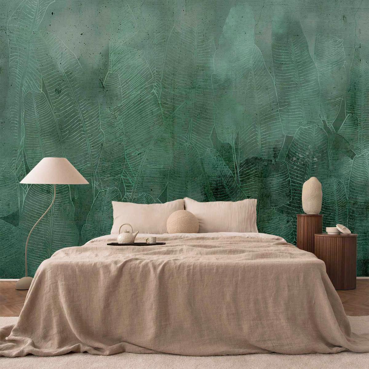 Fototapeta Green Banana Leaves, 150x105cm - turkizna, Trendi, tekstil (150/105cm) - artgeist