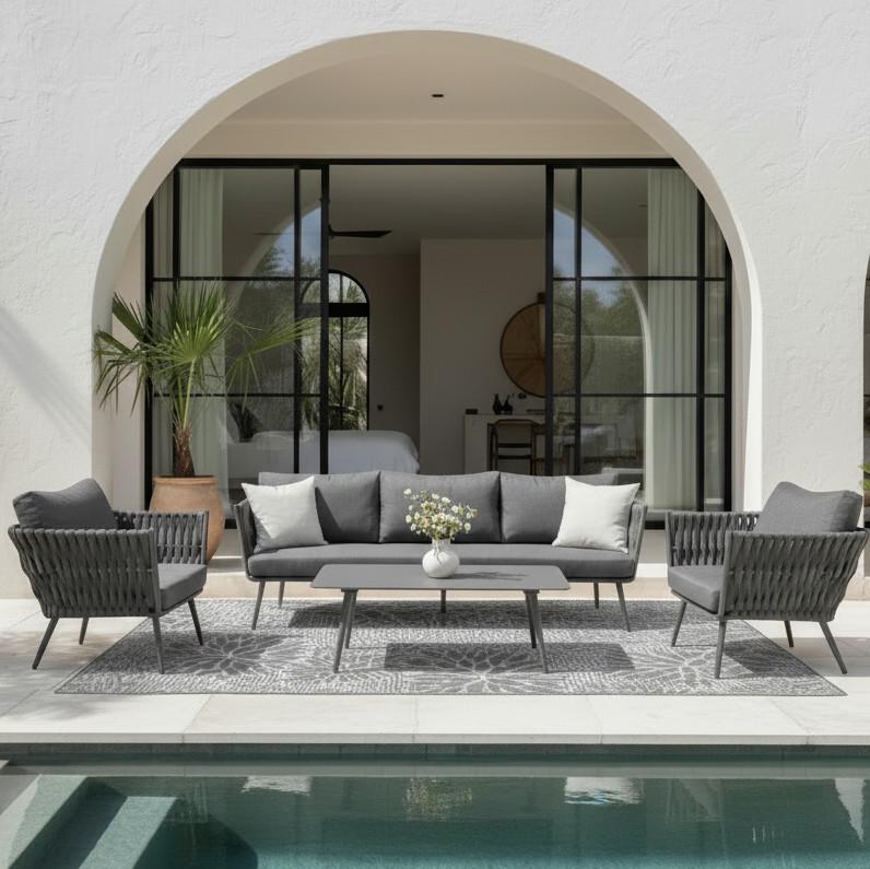 ensemble lounge MILA - gris foncé, Modern, métal/textile (236/69/70cm) - Bessagi Garden