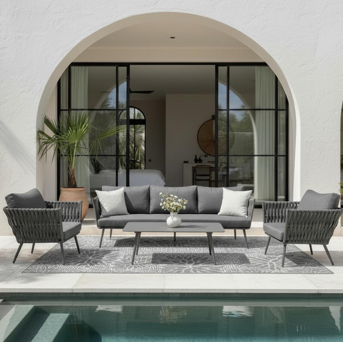 ensemble lounge MILA - gris foncé, Modern, métal/textile (236/69/70cm) - Bessagi Garden