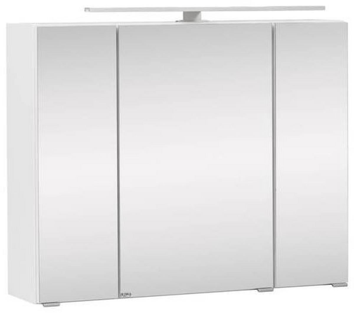 Spiegelschrank Stockholm mit LED 3-türig ca. 80x64 cm Weiß - Alufarben, KONVENTIONELL, Glas/Holzwerkstoff (80/64/20cm) - Held
