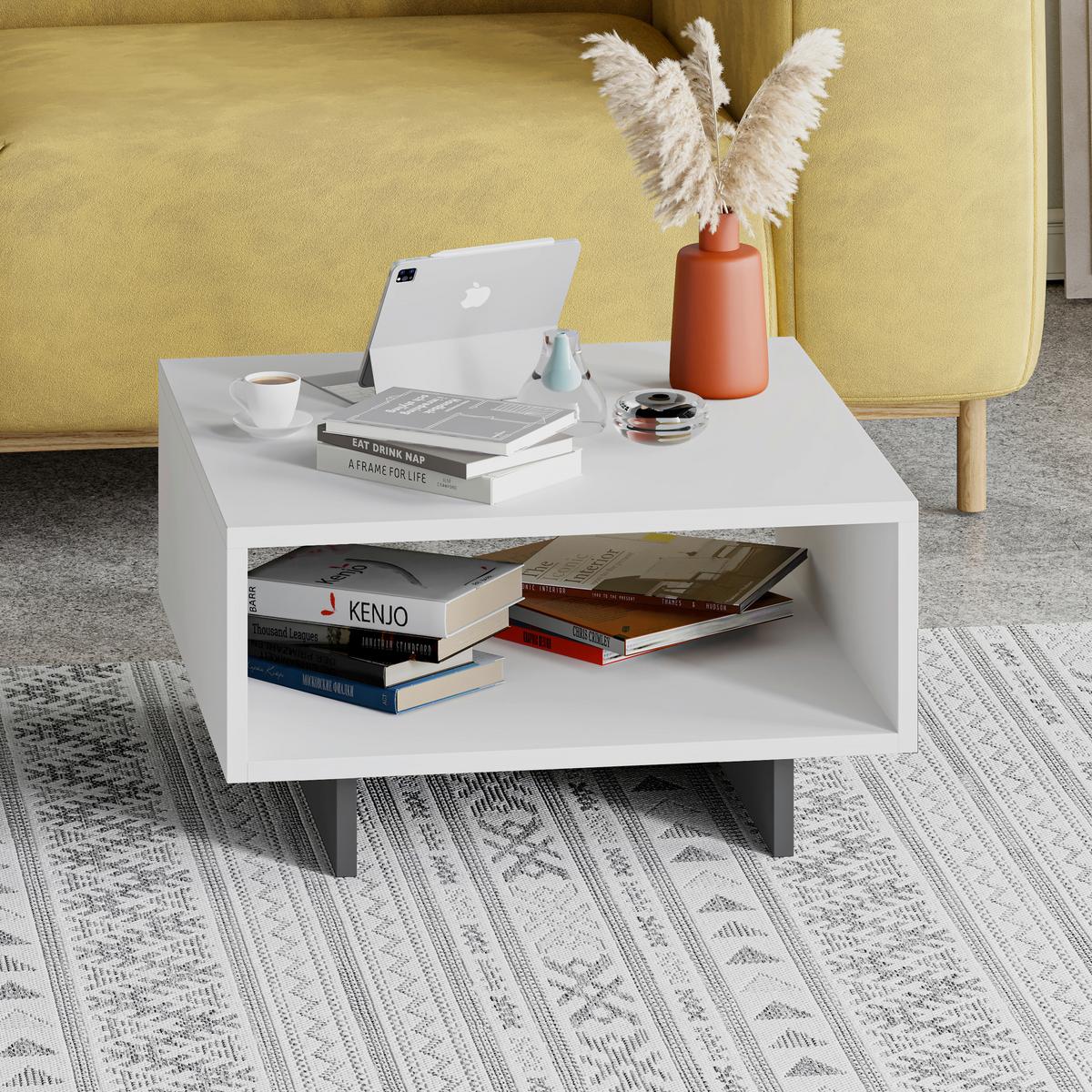 Couchtisch Hola ca. 60x32x60 cm Weiß/Anthr. - Anthrazit/Weiß, Design, Holzwerkstoff (60/32/60cm) - Livetastic