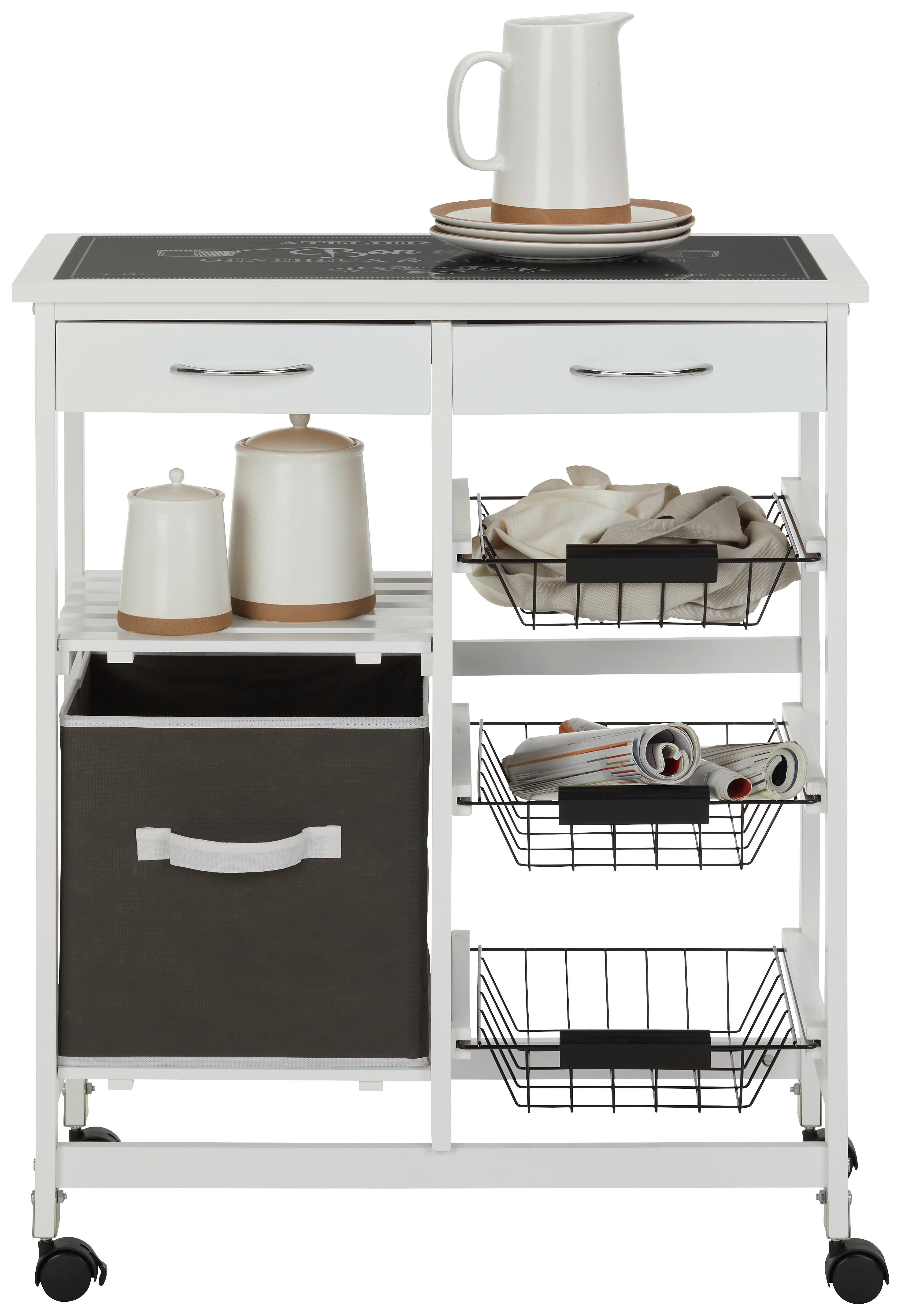 Servierwagen Fred in Schwarz/Weiss - Chromfarben/Weiss, Modern, Glas/Holzwerkstoff (67/85/35cm) - Modern Living
