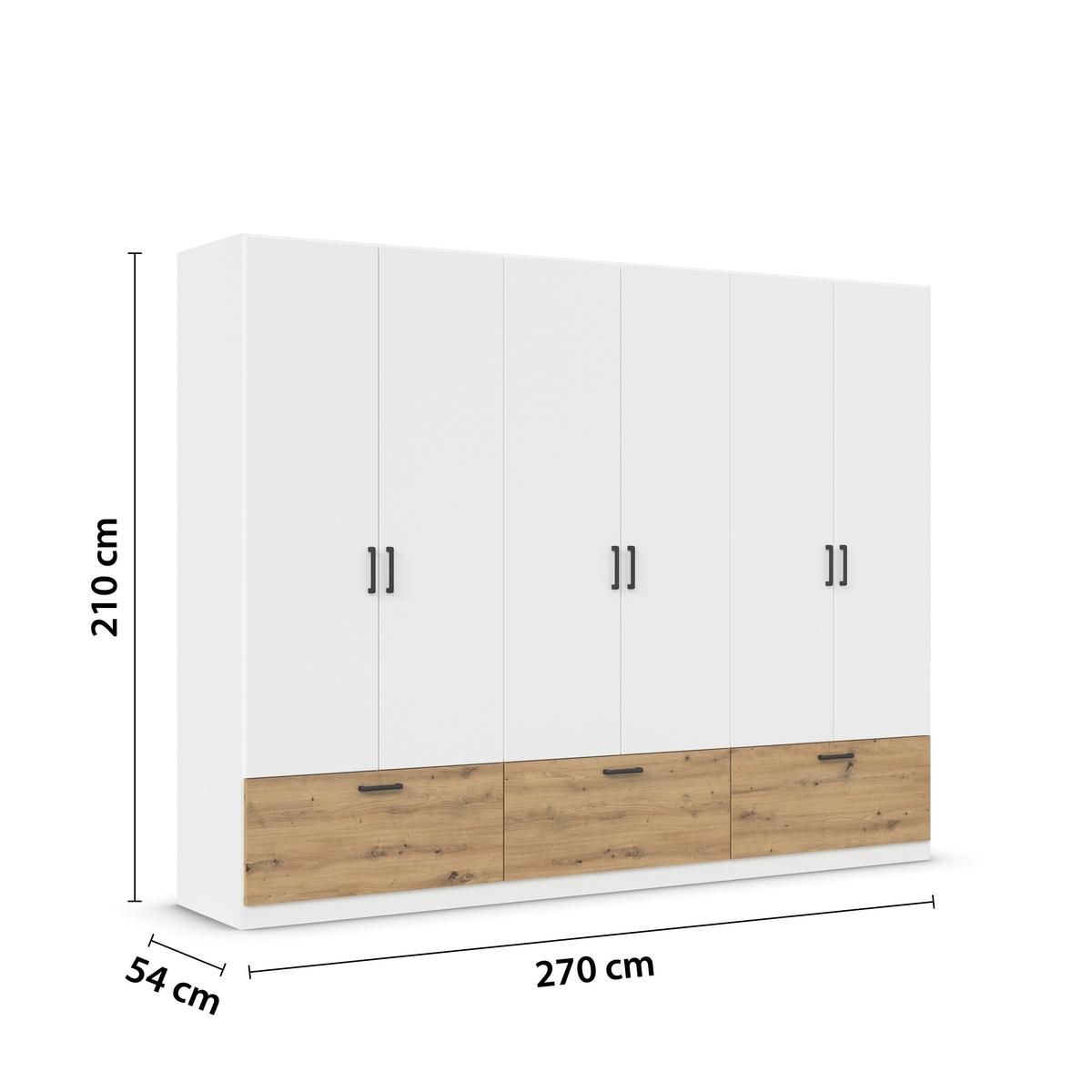 Omara Za Oblačila Bari, Bela, Barva Hrasta - siva/bela, Basics, kovina/leseni material (271/210/54cm) - Boxxx