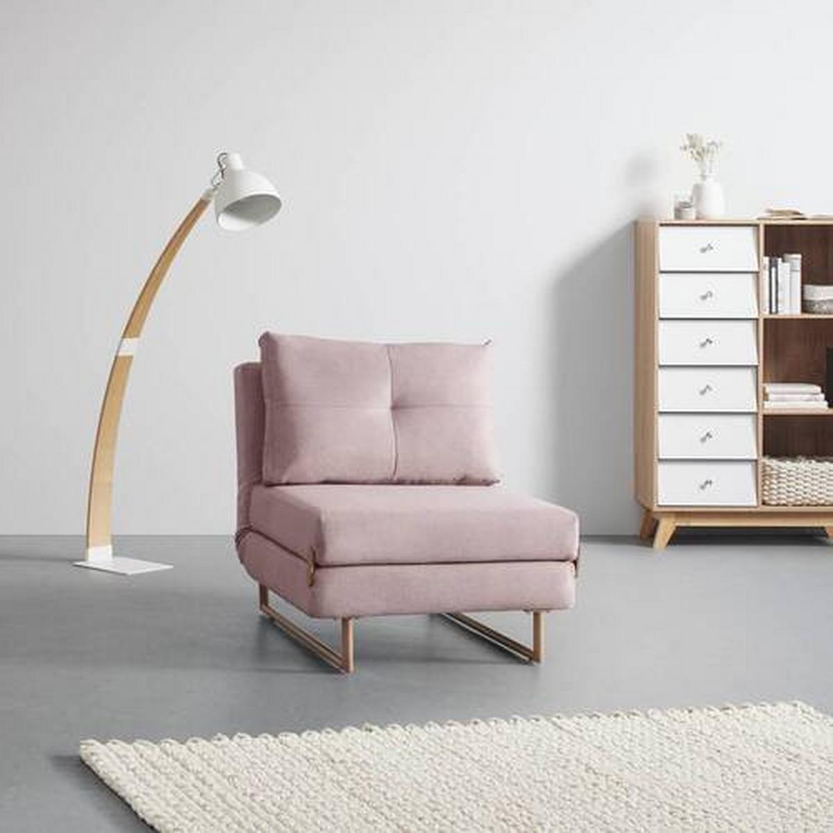 Schlafsessel Malic Rosa Webstoff - Eichefarben/Rosa, MODERN, Textil/Metall (80/84/90cm) - Bessagi Home