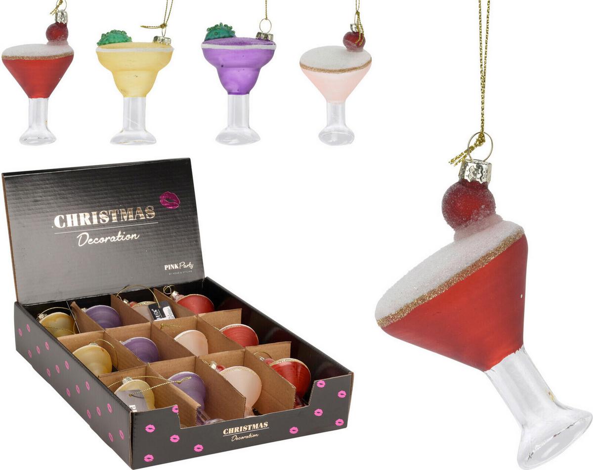 Karácsonyfadísz Cocktail - többszínű, üveg (4,8/4,8/8,5cm)