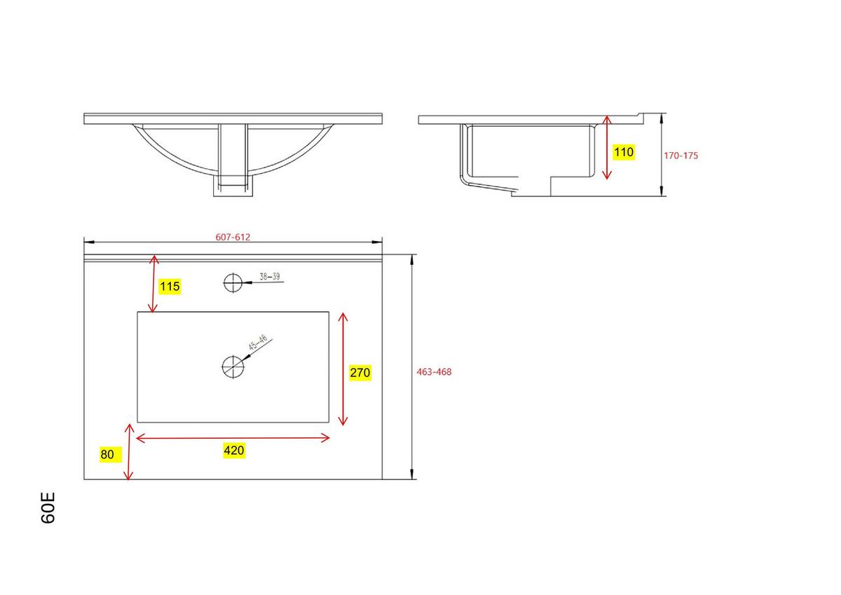 Kopalnica Ice, Črna, Barva Hrasta, 2-Delna - črna/bela, Basics, umetna masa/leseni material (60cm) - MID.YOU