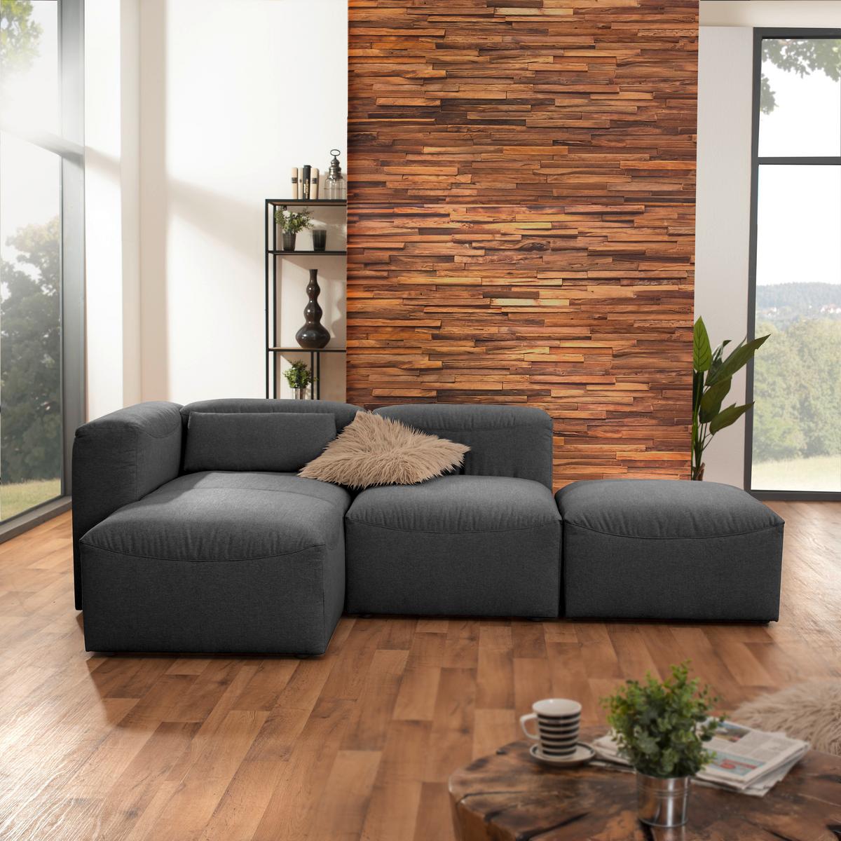 Ecksofa Lena in Anthrazit Flachgewebe - Anthrazit, Design, Kunststoff/Textil (160/250cm) - Max Winzer