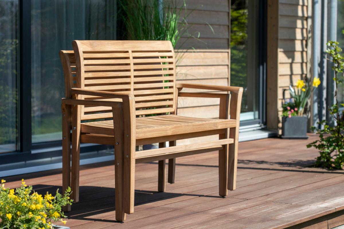 Gartenbank Woodie Teak stapelbar - Basics, Holz (120/92/52cm) - Gardenson