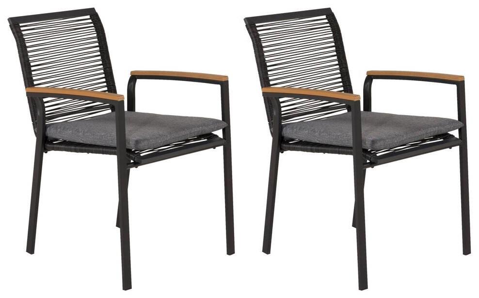 Gartenstuhl 2er-Set Dallas ca. 57x83,5x63,5 cm Schwarz - Schwarz/Akaziefarben, KONVENTIONELL, Holz/Kunststoff (57/83,5/63,5cm) - Gardenson