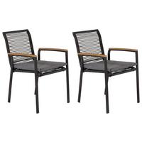 Gartenstuhl 2er-Set Dallas ca. 57x83,5x63,5 cm Schwarz - Schwarz/Akaziefarben, KONVENTIONELL, Holz/Kunststoff (57/83,5/63,5cm) - Gardenson