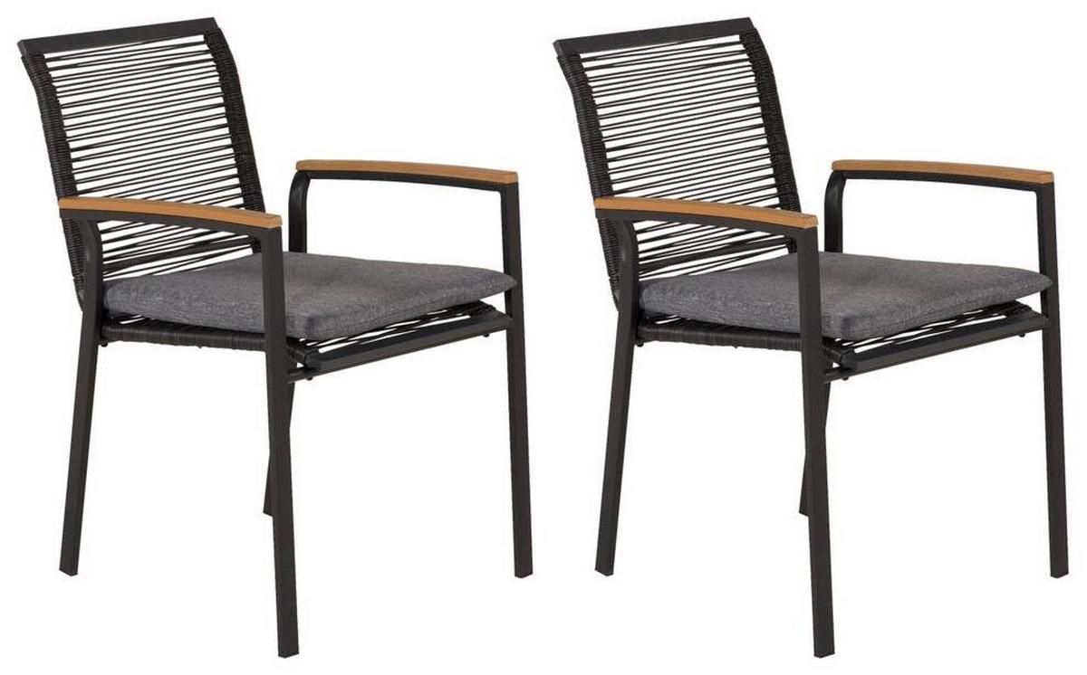 Gartenstuhl 2er-Set Dallas ca. 57x83,5x63,5 cm Schwarz - Schwarz/Akaziefarben, KONVENTIONELL, Holz/Kunststoff (57/83,5/63,5cm) - Gardenson