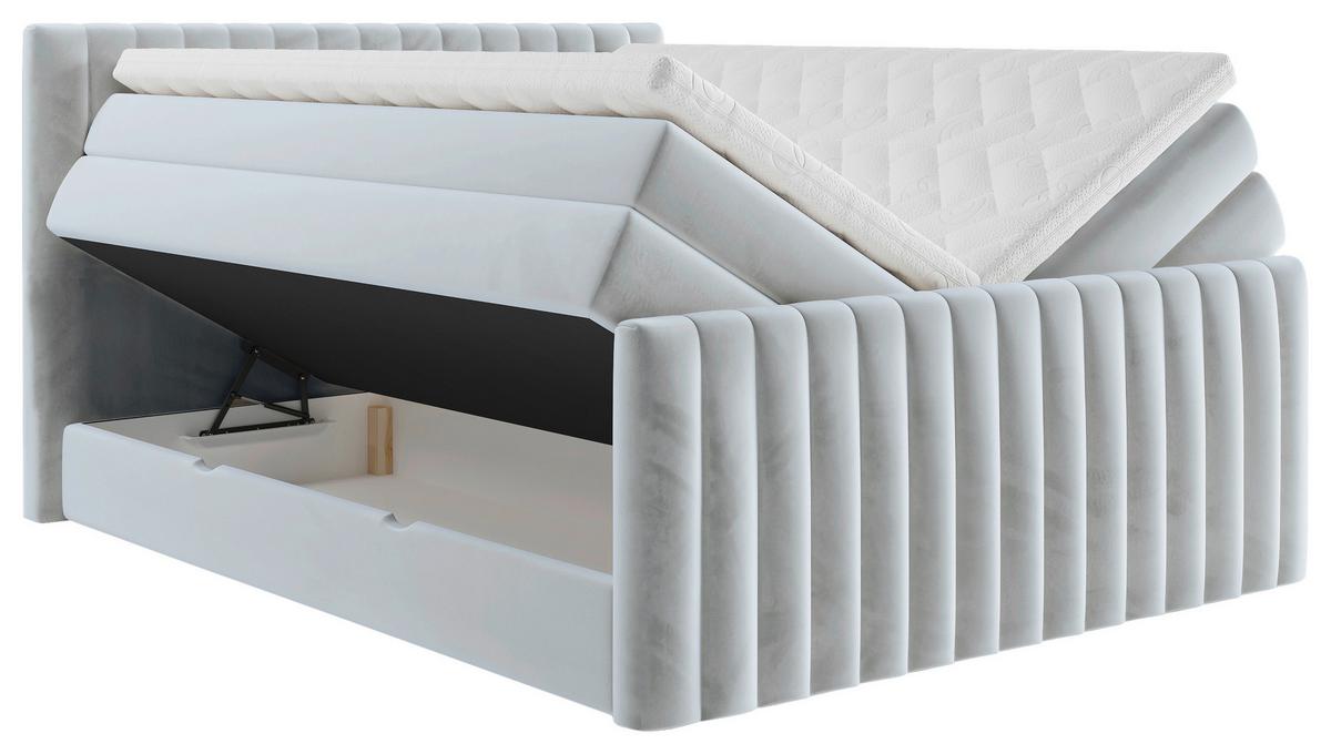Boxspringbett Simon in Mintgrün ca. 180x200cm - Blaugrau/Schwarz, KONVENTIONELL, Holzwerkstoff/Kunststoff (180/200cm) - Premium Living