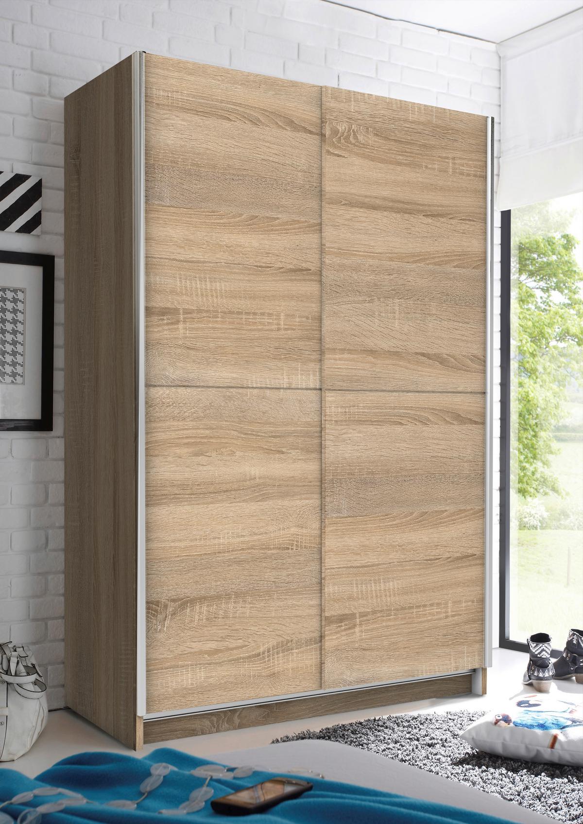 Ormar S Kliznim Vratima Slim - srebrne boje/boje hrasta, Basics, drvni materijal/metal (125/195,5/38cm) - Modern Living