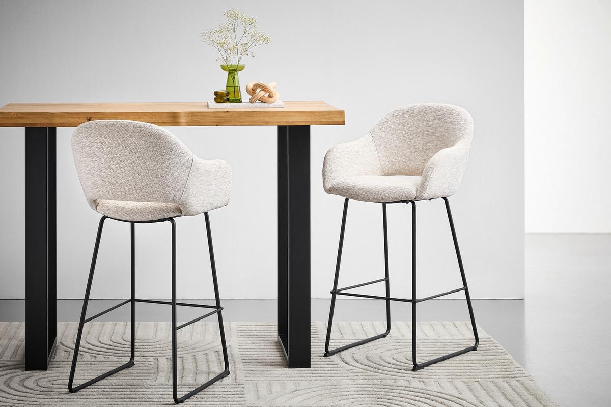 STOŁEK BAROWY LEIDEN -EXKLUSIV- - beżowy/czarny, Design, metal/tkanina (55/104,5/60,5cm) - Novel