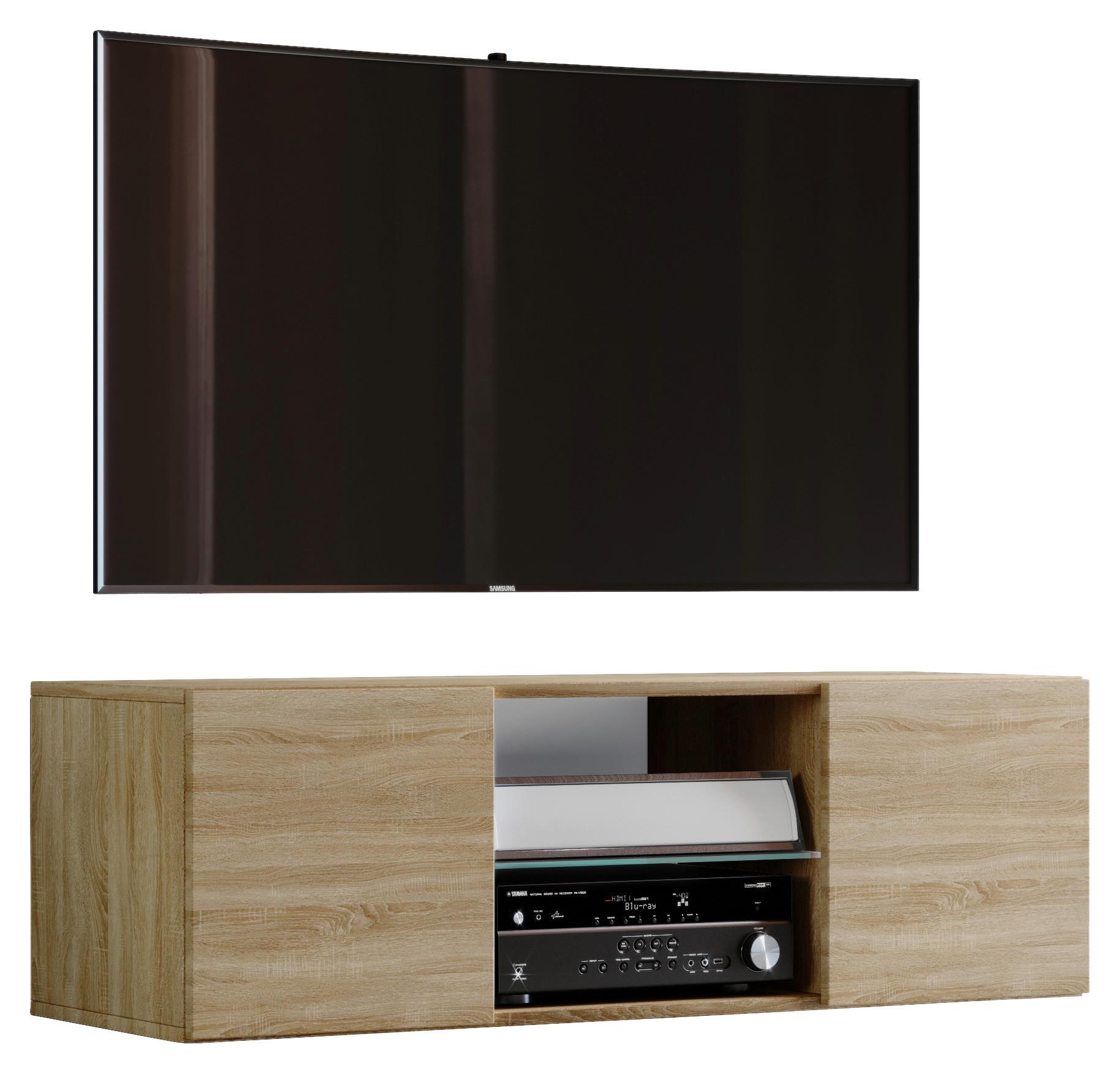 Lowboard Jusa ca. 115x40x36 cm Eiche - Alufarben/Sonoma Eiche, MODERN, Glas/Holzwerkstoff (115/40/36cm) - MID.YOU