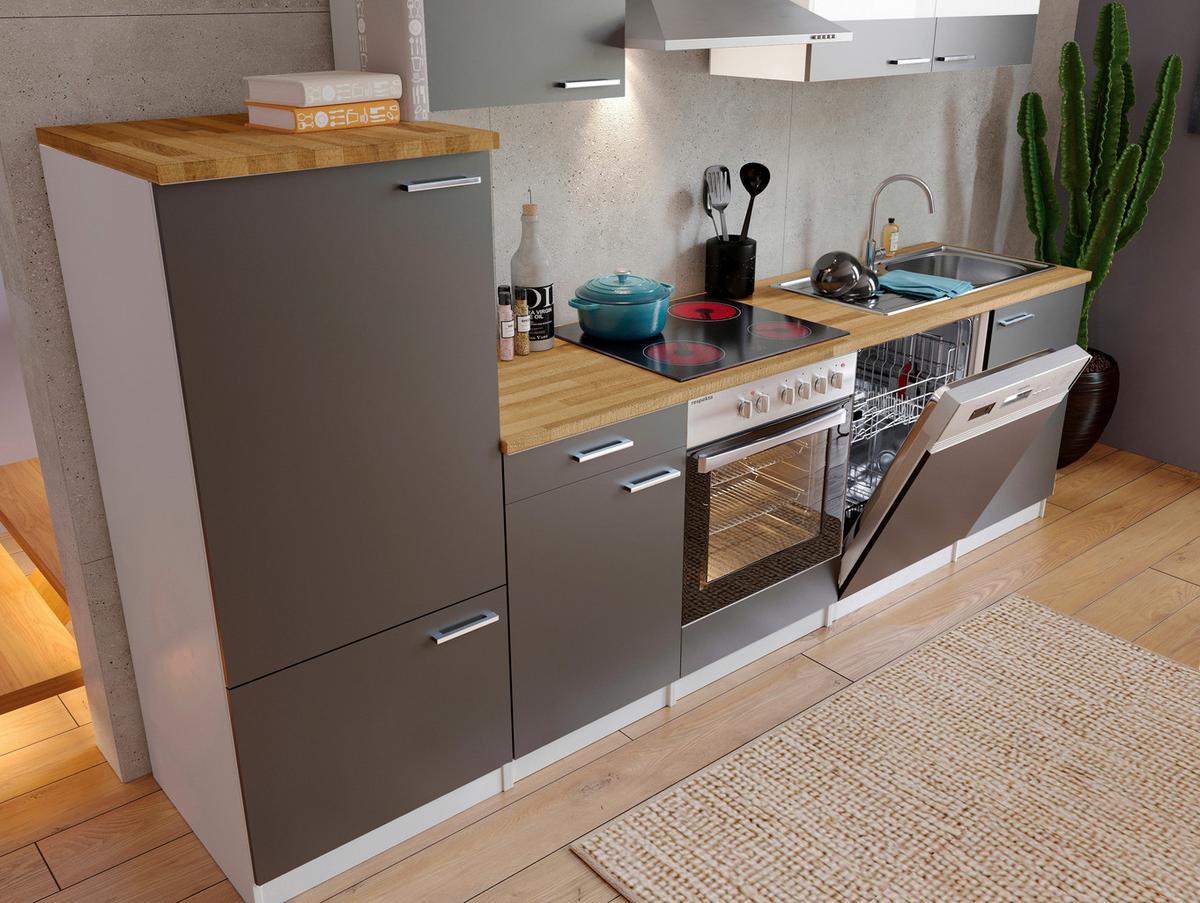 Küchenleerblock B: ca. 280cm Grau/Weiß - Edelstahlfarben/Nussbaumfarben, Basics, Holzwerkstoff/Metall (280/200/60cm) - Respekta