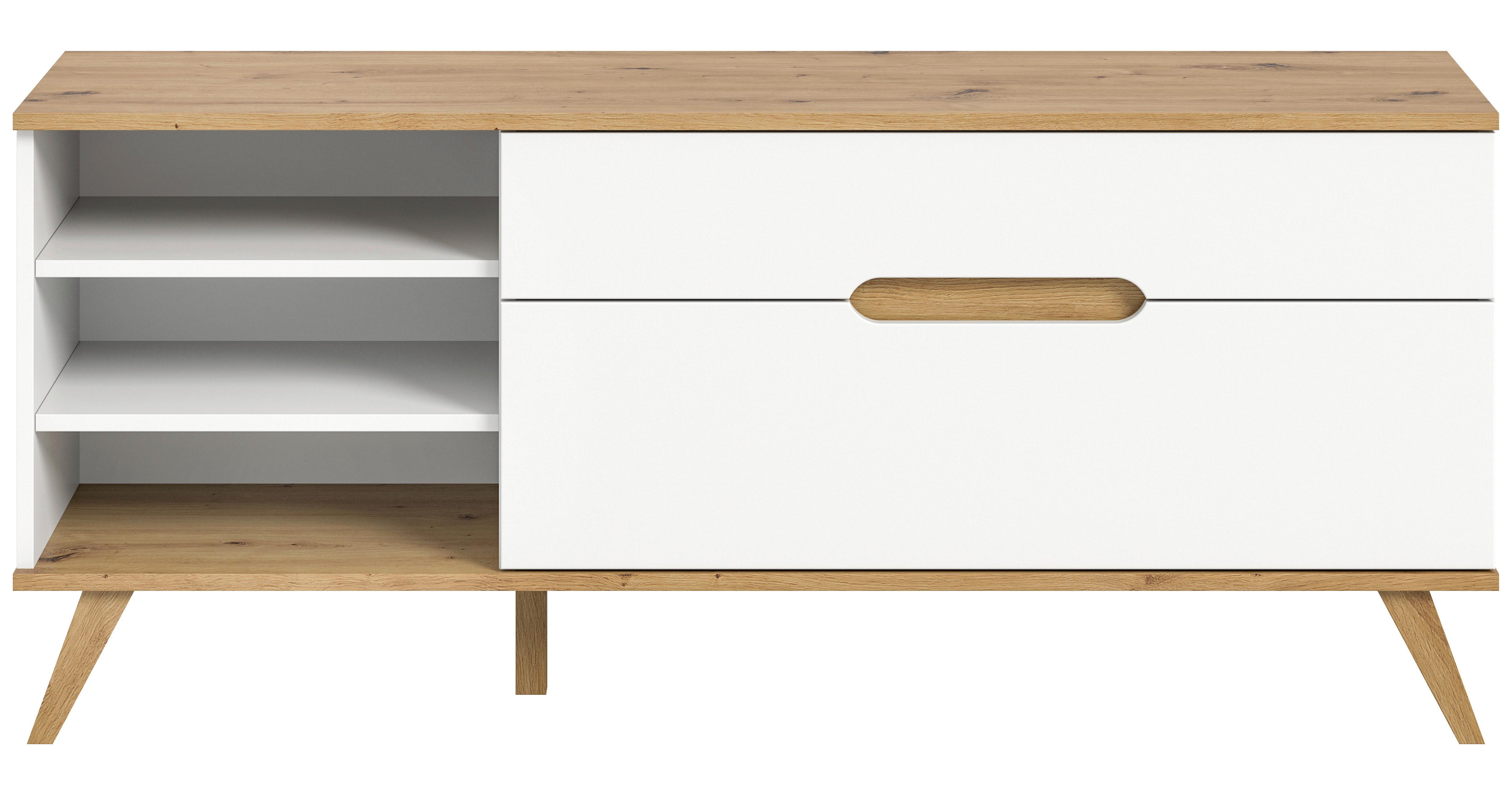 Tv Komoda Stockholm - bijela/boje hrasta, Design, drvni materijal (140/60/40cm) - Modern Living