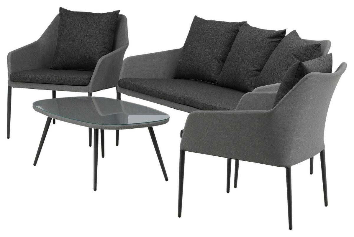 Loungegarnitur Spoga 4-tlg. Grau/Schwarz - Schwarz/Grau, KONVENTIONELL, Textil/Metall - Gardenson