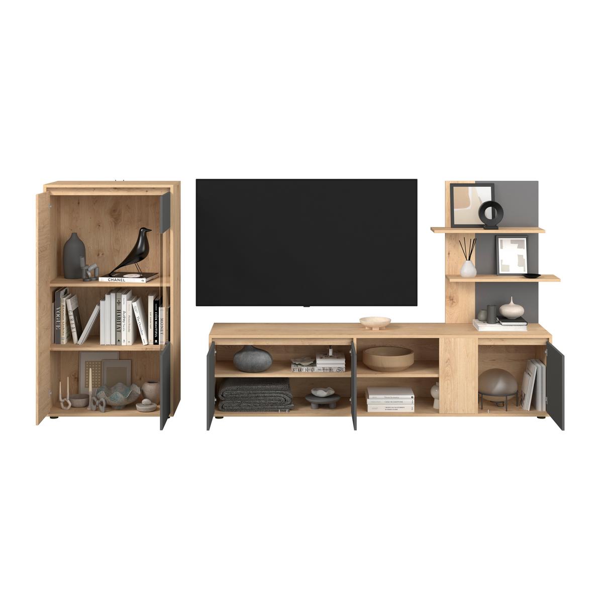 Regal Za Dnevni Boravak Caneva - hrast Artisan/crna, Moderno, staklo/drvni materijal (268/134/40,3cm) - Modern Living