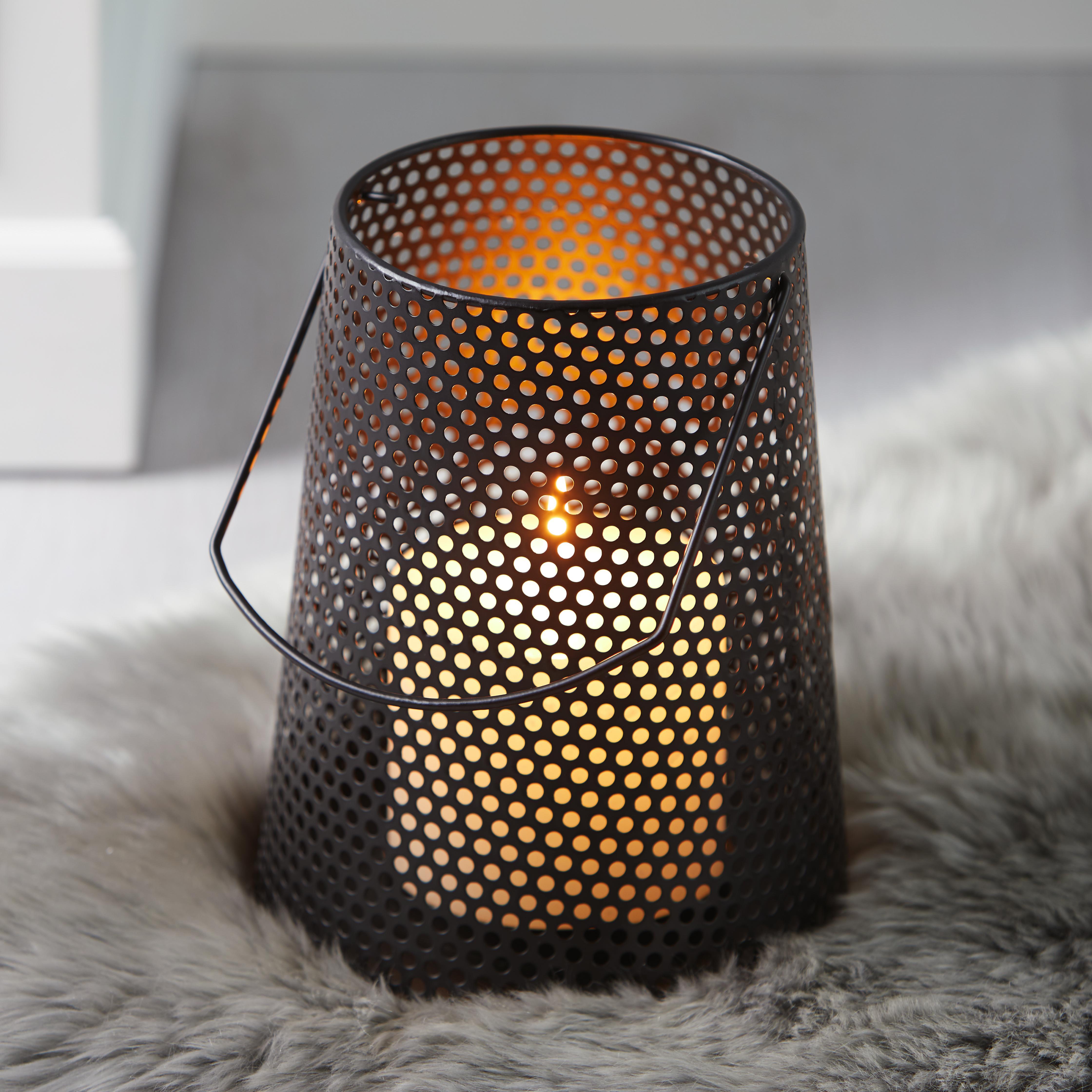 Windlicht in Schwarz Ø/H ca. 17/23,5 cm 'Evan' - Schwarz, MODERN, Metall (17/23,5cm) - Bessagi Home