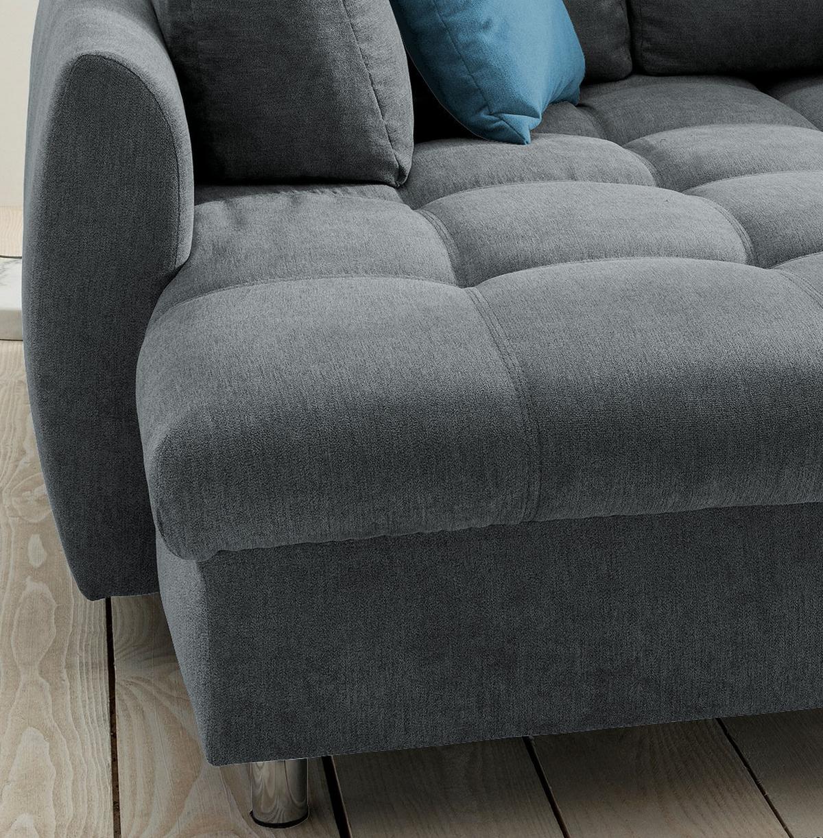 Sedežna Garnitura Agira, Antracit, Ležišče - barve kroma/modra, Design, umetna masa/tekstil (190/250cm) - Modern Living