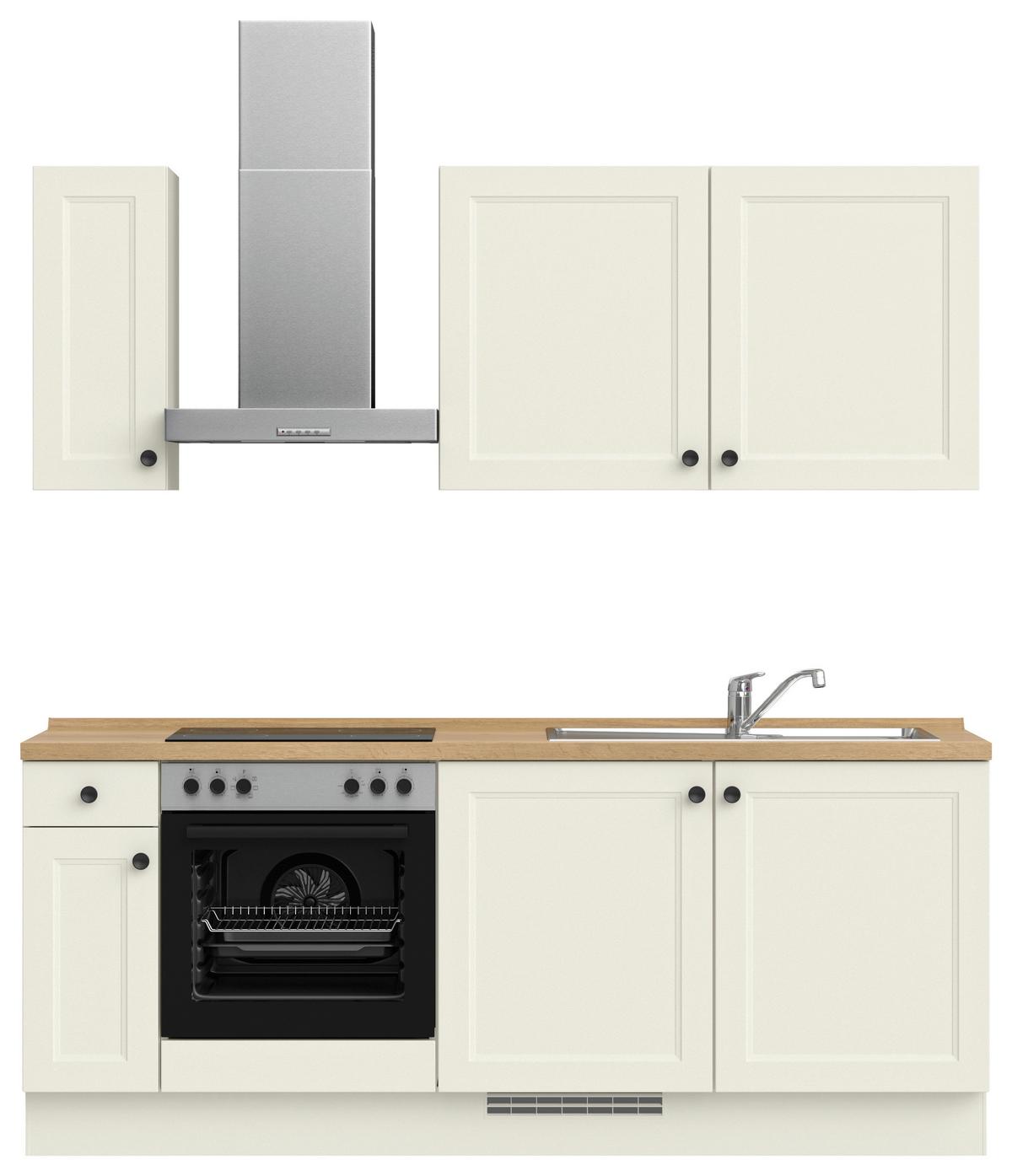 Küchenblock Cascada Low m. Geräten Weiß - Eichefarben/Schwarz, MODERN, Holzwerkstoff/Metall (210cm) - Nobilia