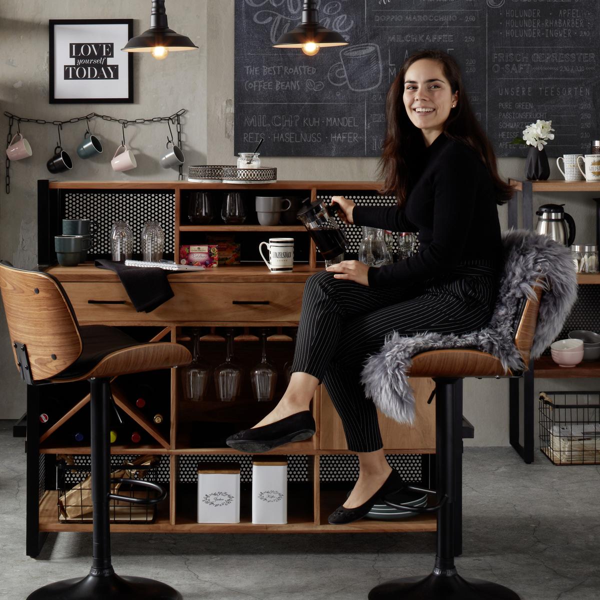 Bar aus Akazie - Schwarz/Naturfarben, Lifestyle, Holz/Metall (140/120/50cm) - Premium Living