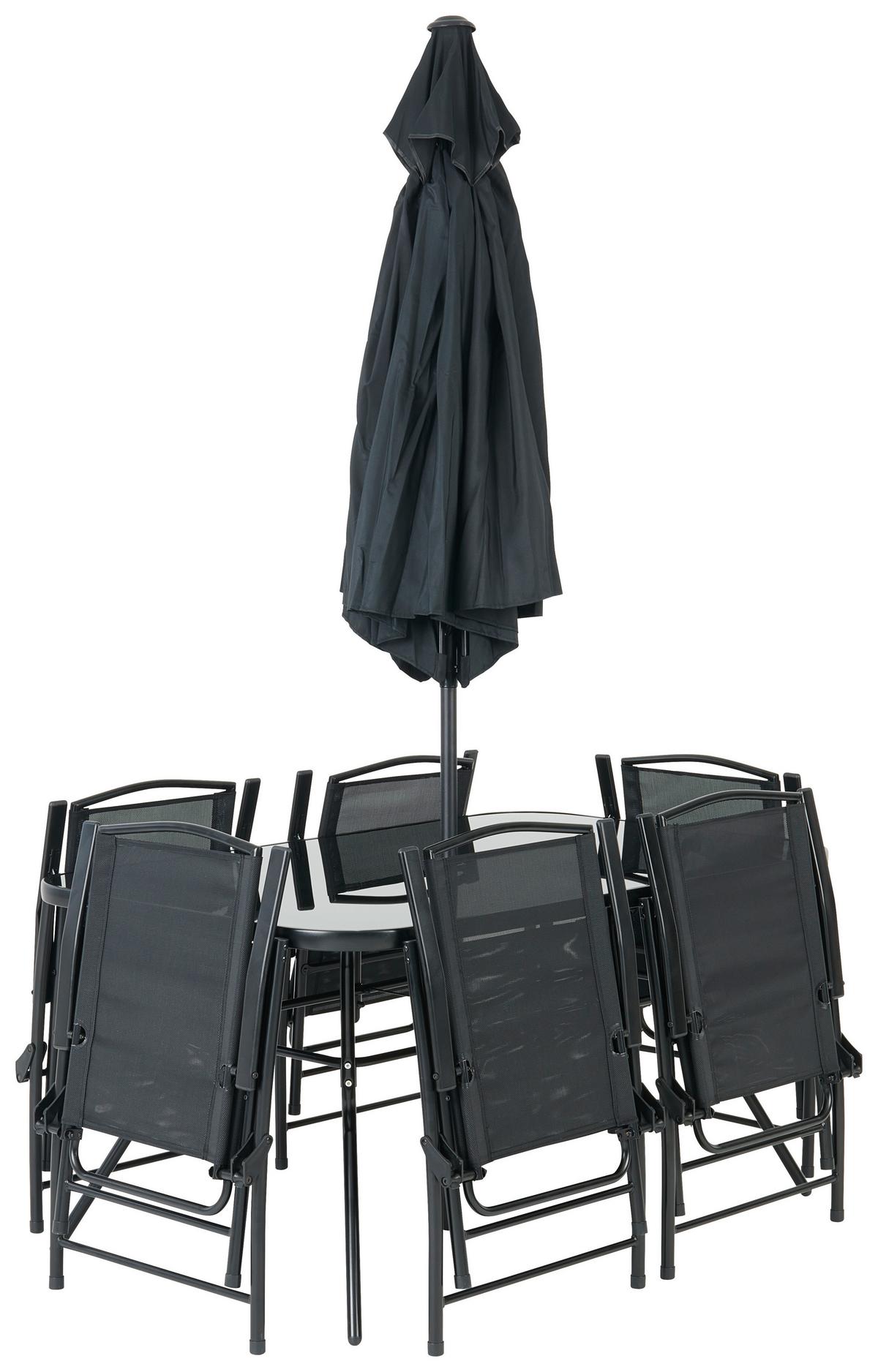 Vrtna Garnitura Laura, 7-Delni Set, S Senčnikom - črna, Moderno, kovina/steklo (140/90/70cm)