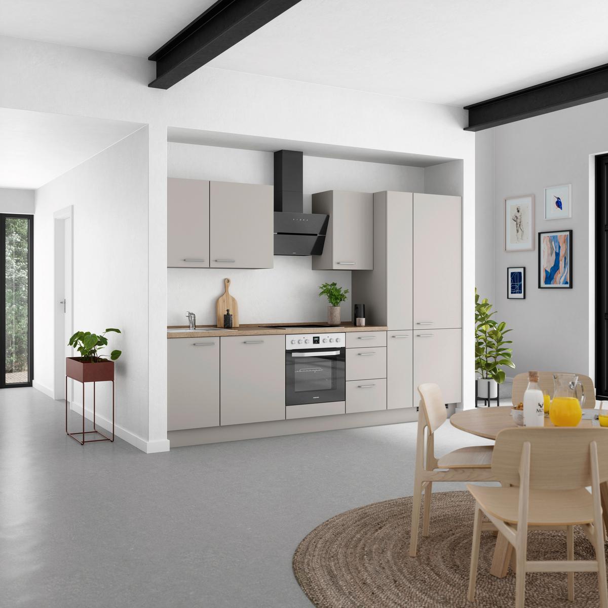 Küchenblock Touch High m. Geräten Grau - Eiche dunkel/Edelstahlfarben, MODERN, Holzwerkstoff/Metall (300cm) - Nobilia