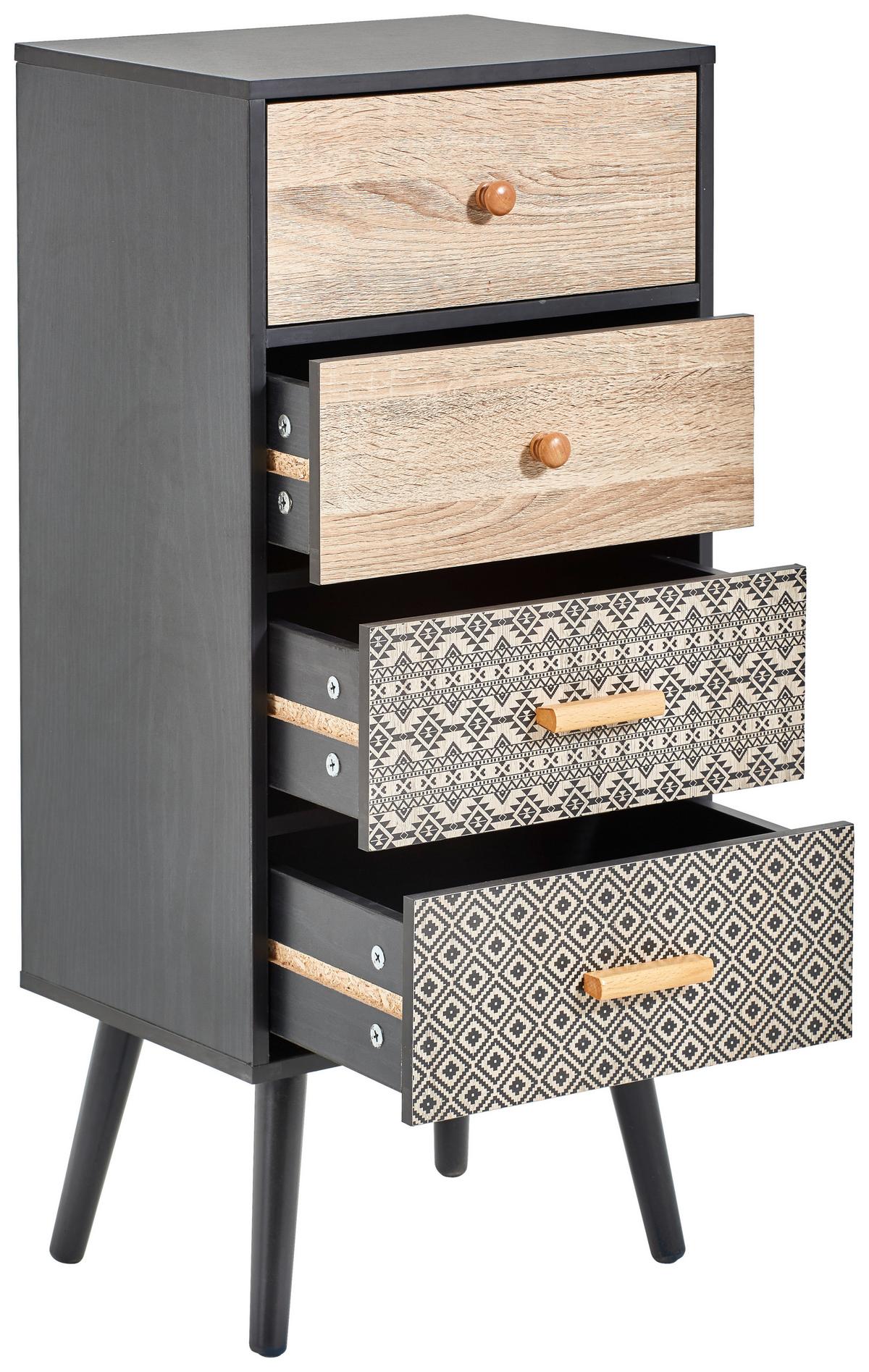 KOMODA TRIBALB - kolor naturalny/czarny, Trend, materiał drewnopochodny/drewno (38/84,7/29cm) - Carryhome