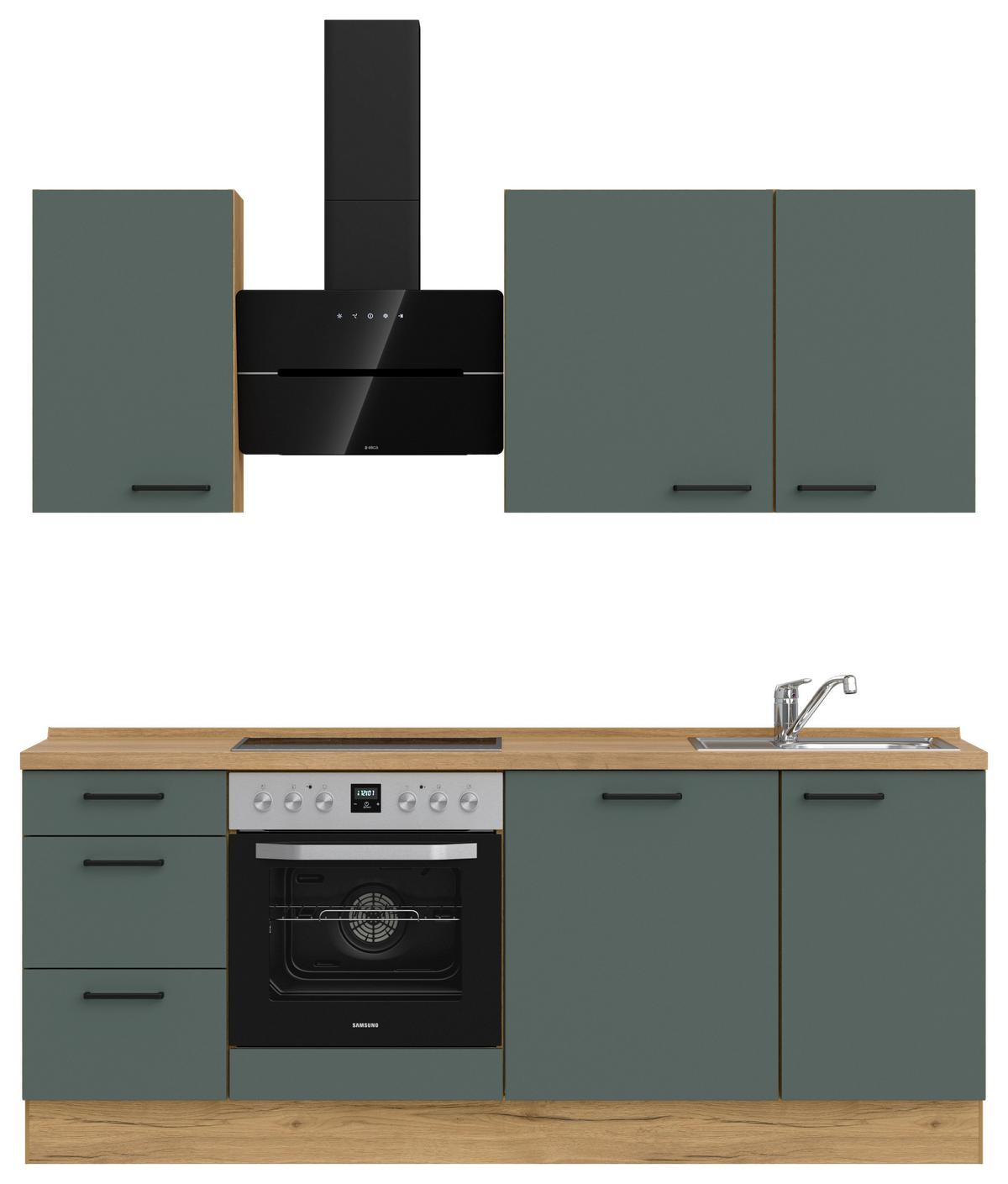 Küchenblock Easytouch High m. Geräten Dunkelgrün - Dunkelgrün/Eichefarben, MODERN, Holzwerkstoff/Metall (210cm) - Nobilia