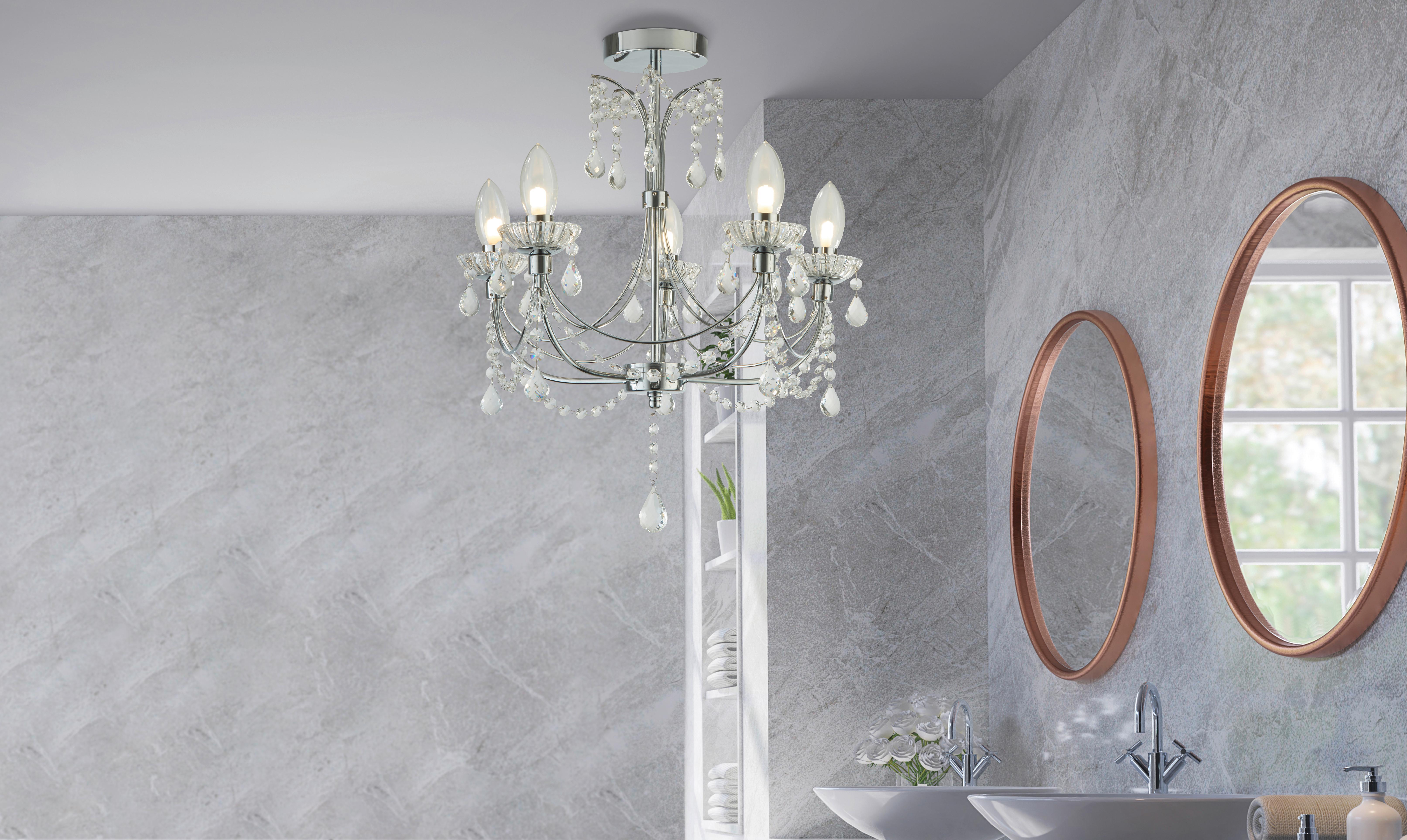 KRYSZTAŁOWA LAMPA WISZĄCA 9037-5CC - kolor chromowy, Design, metal/szkło (48/53.5cm)