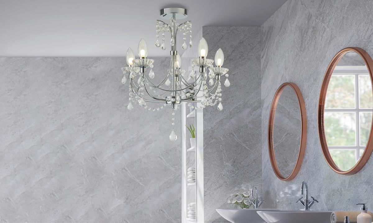 KRYSZTAŁOWA LAMPA WISZĄCA 9037-5CC - kolor chromowy, Design, metal/szkło (48/53.5cm)