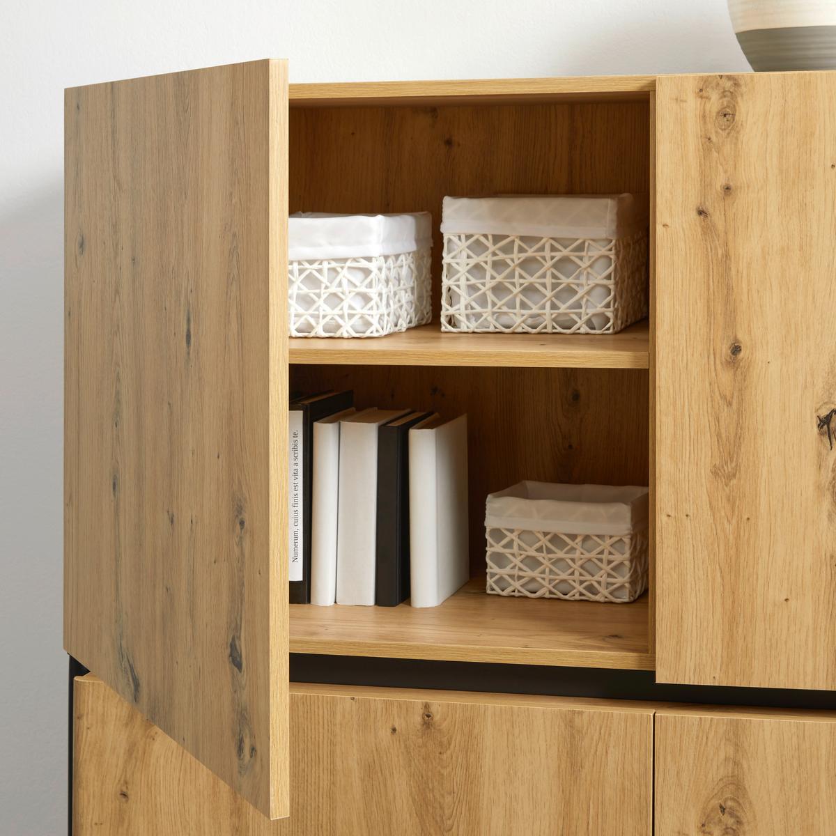Highboard Jasmina Schwarz/Eichefarben MDF/Metall - Eichefarben/Schwarz, MODERN, Holz/Metall (118/131/41,5cm) - Bessagi Home