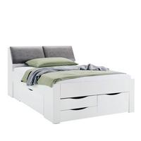 Stauraumbett In Weiss Ca. 140x200cm - Weiss/Grau, Konventionell, Holzwerkstoff/Textil (140/200cm) - Mömax